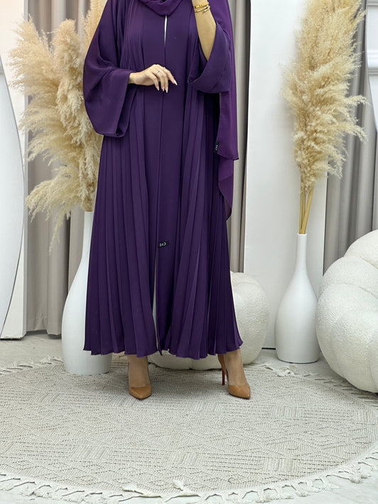 C Plain Light Purple Pleated Abaya Set