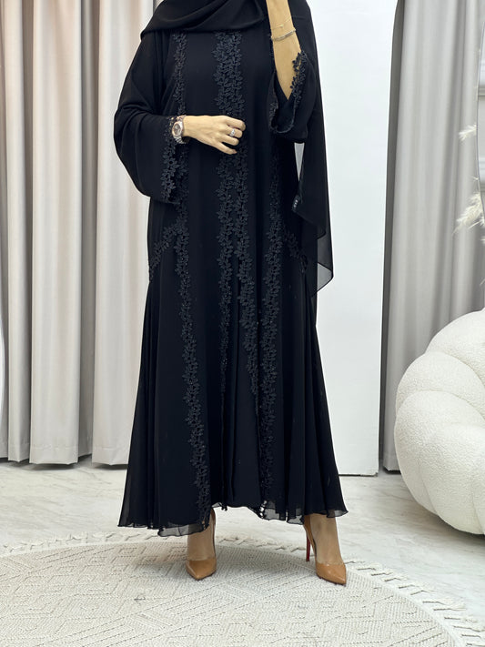 C Classic Black Lace Abaya Set