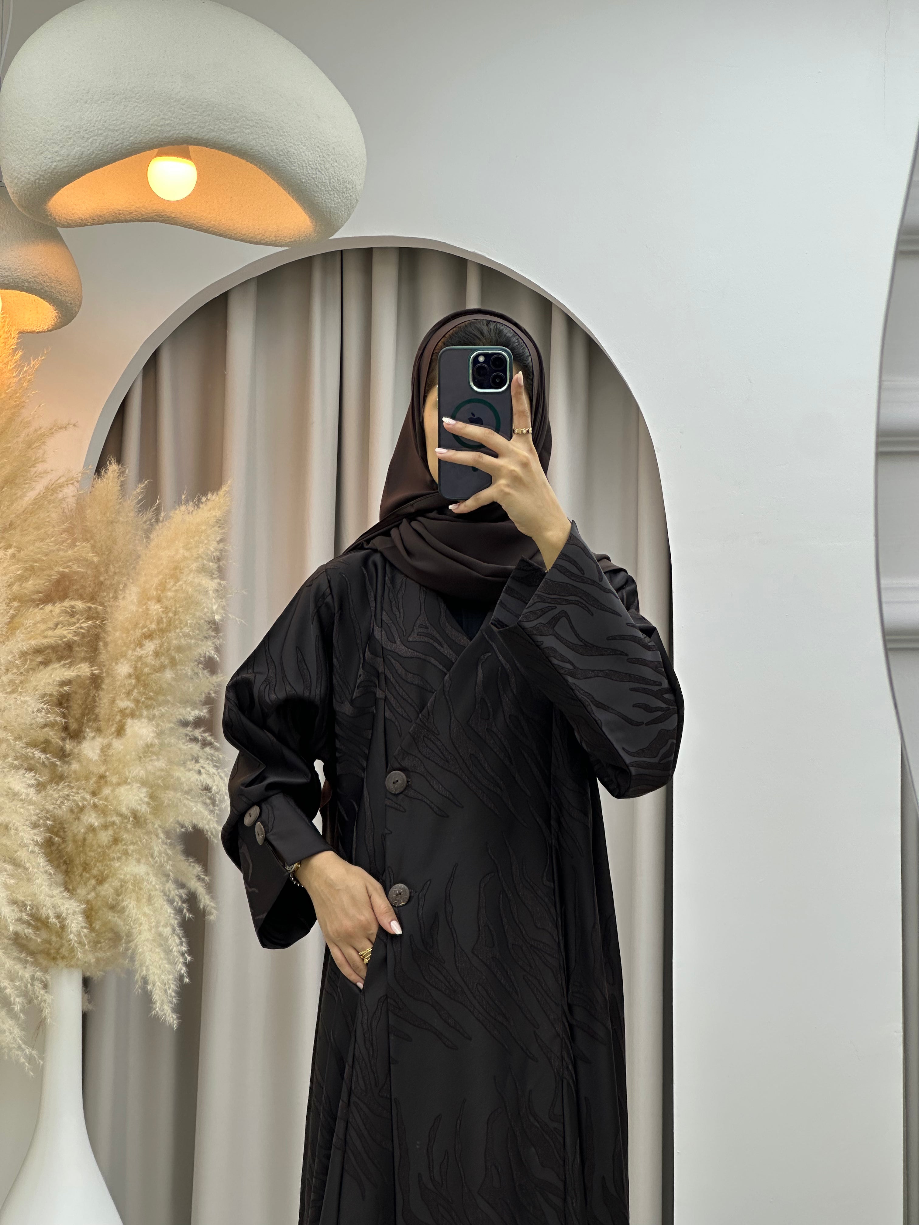 C 0482 Dark Brown Overlap Coat Abaya