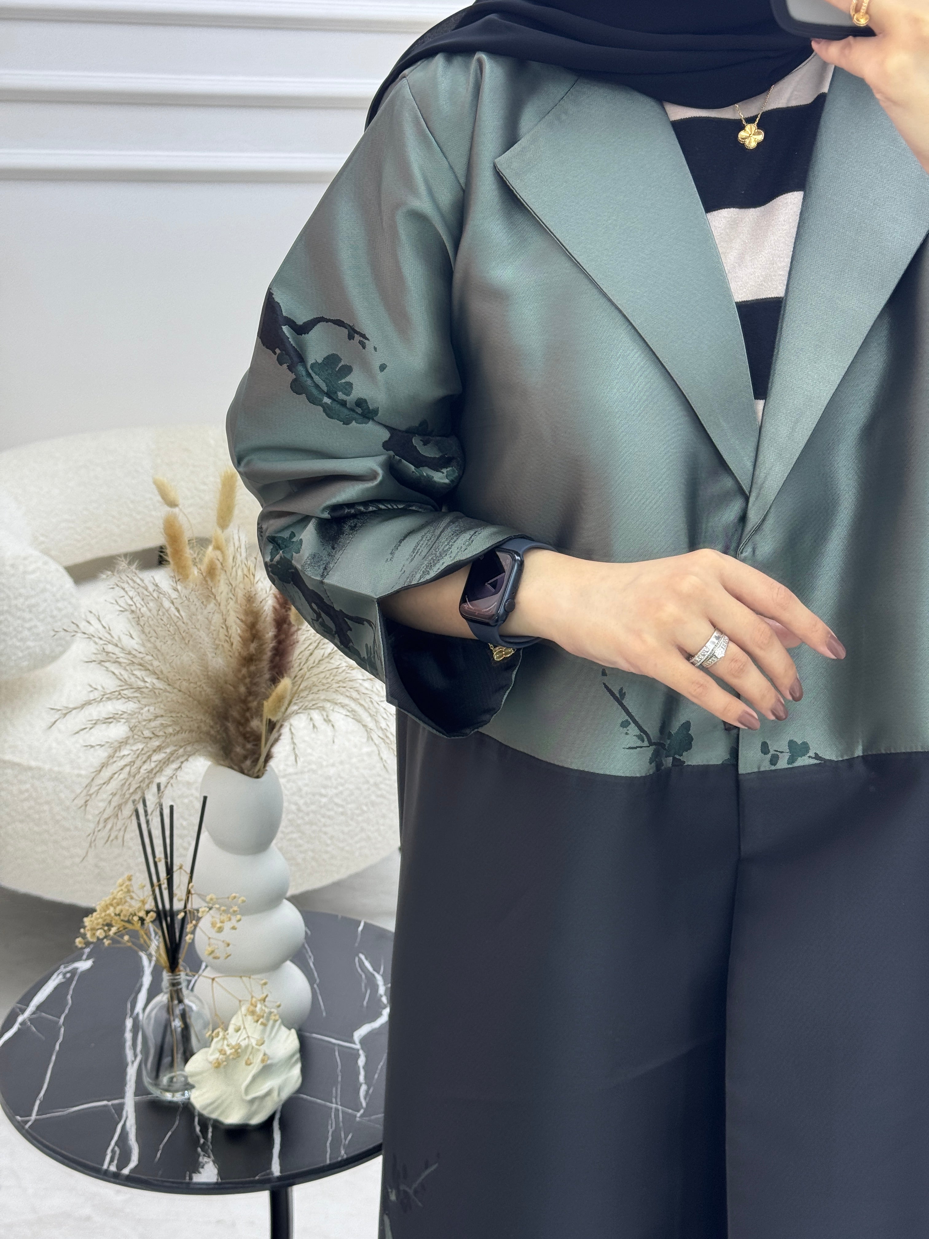 C 1090-02 Turquoise Printed Coat Abaya