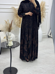 C 1089-02 Brown Printed Abaya