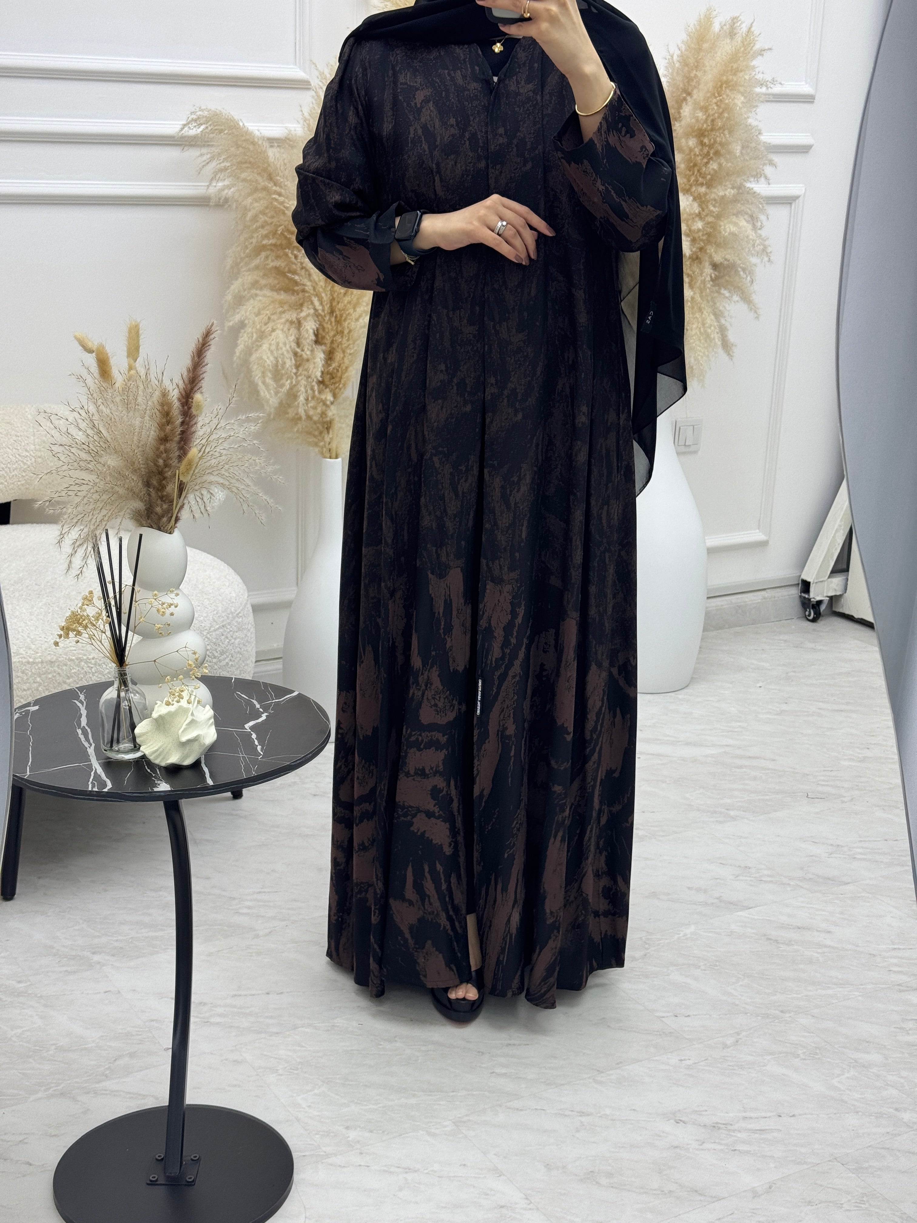 C 1089-02 Brown Printed Abaya
