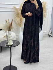 C 1089-02 Brown Printed Abaya