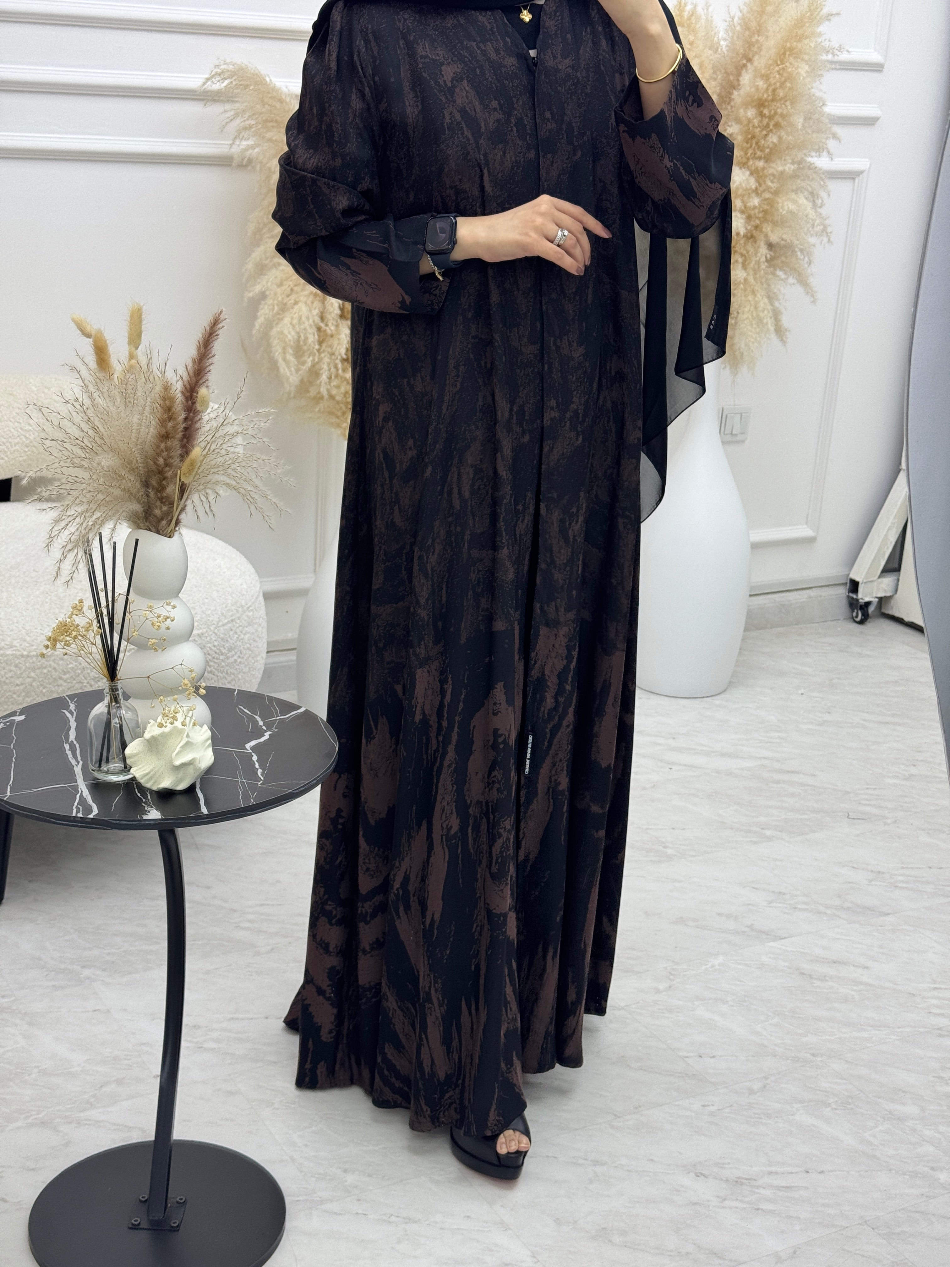 C 1089-02 Brown Printed Abaya