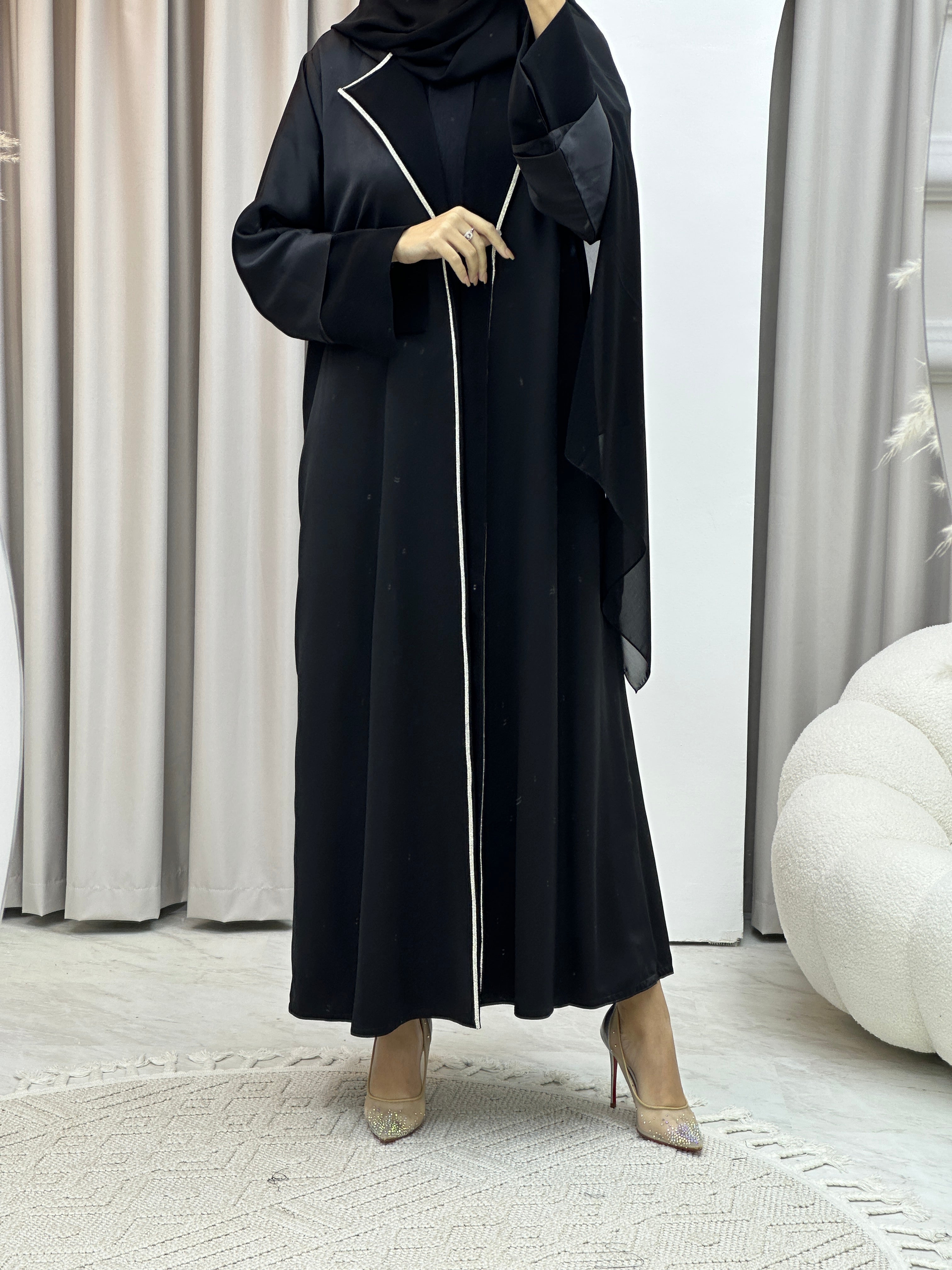 C RTW Bridal Satin Classic Coat Abaya Set – Crystal Abaya Studio