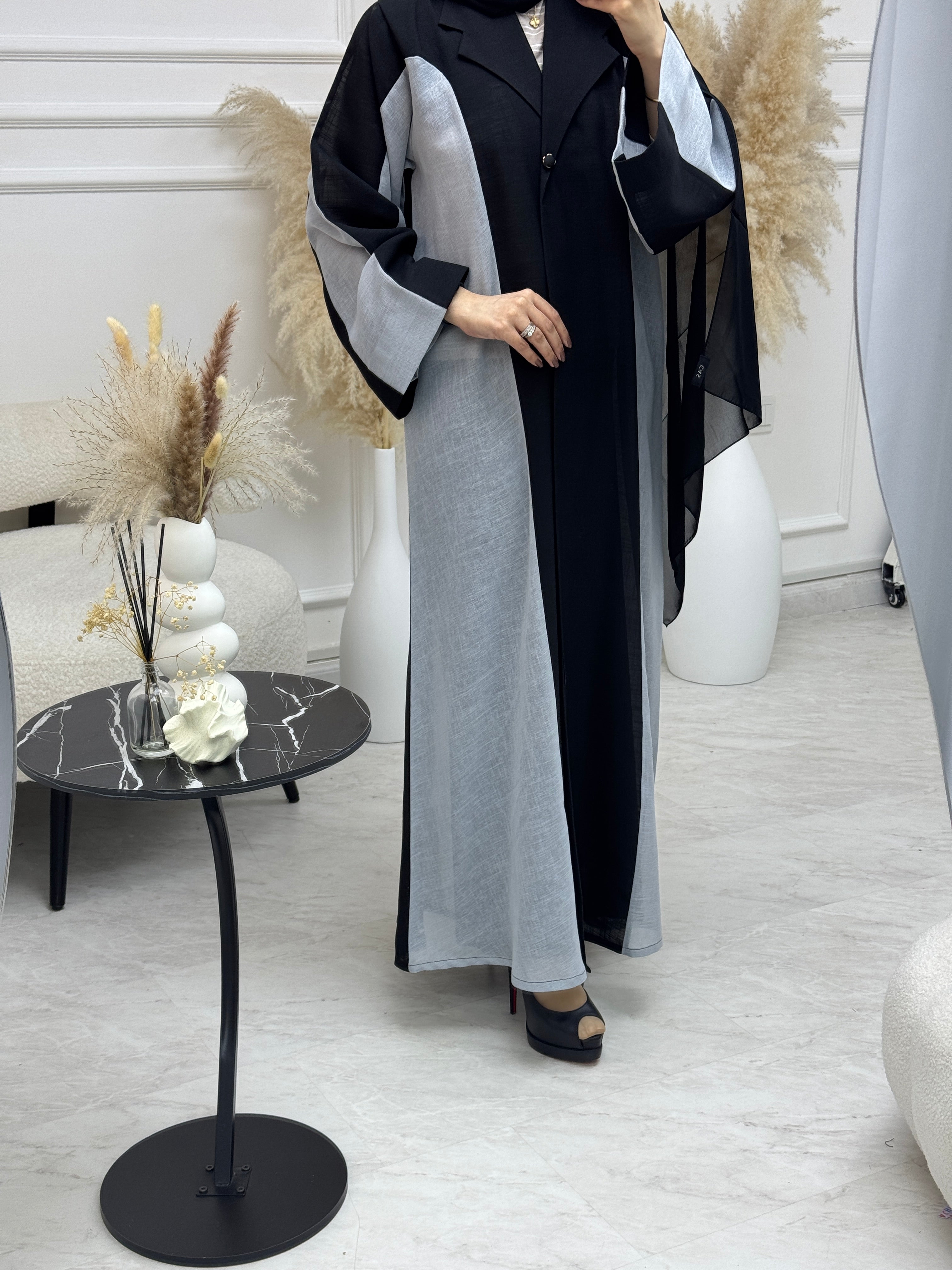 عباية C 1076 سوداء رمادية