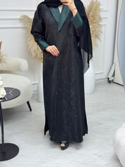 C 1079 Black Green Coat Abaya
