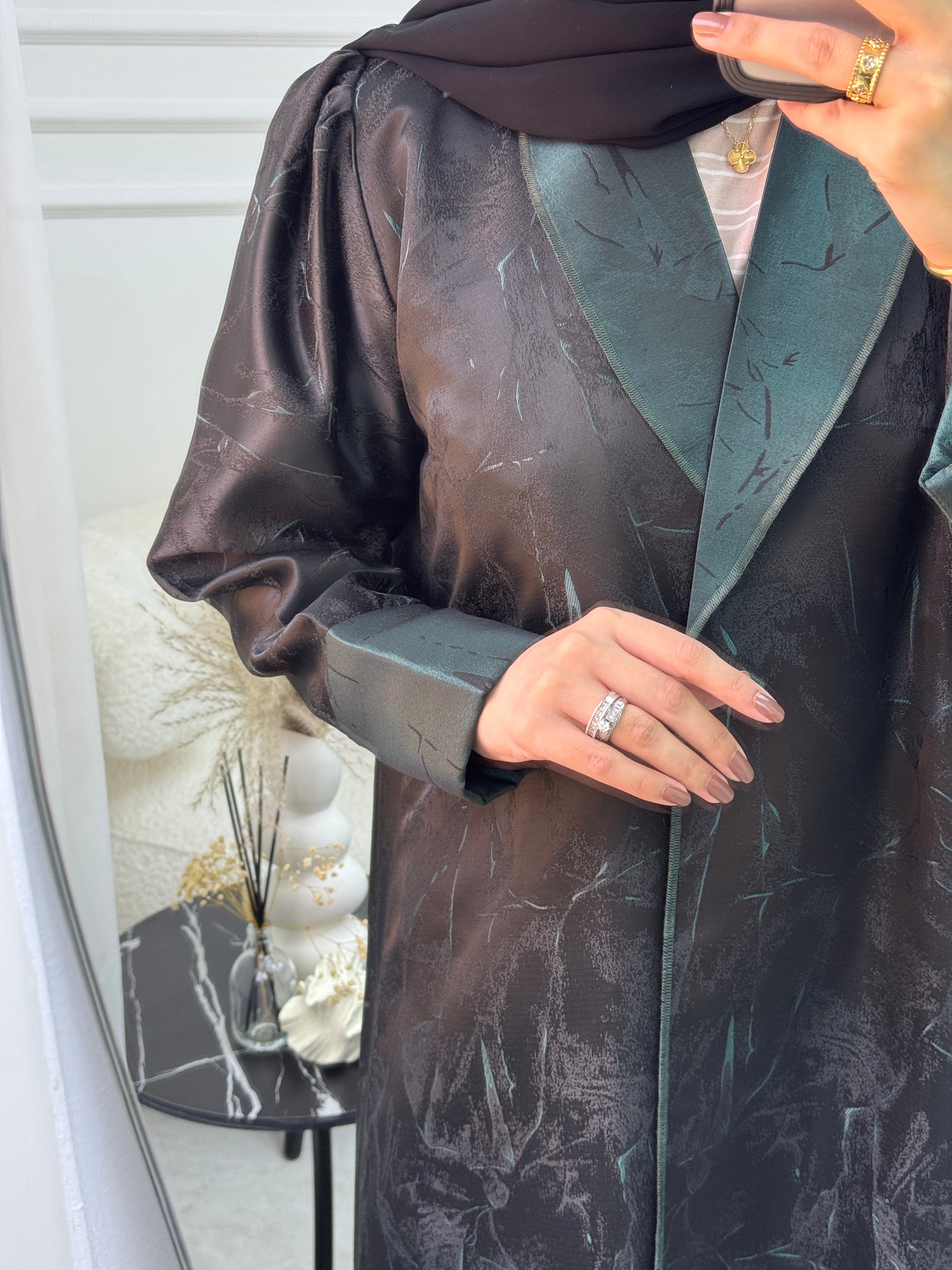 C 1079 Black Green Coat Abaya
