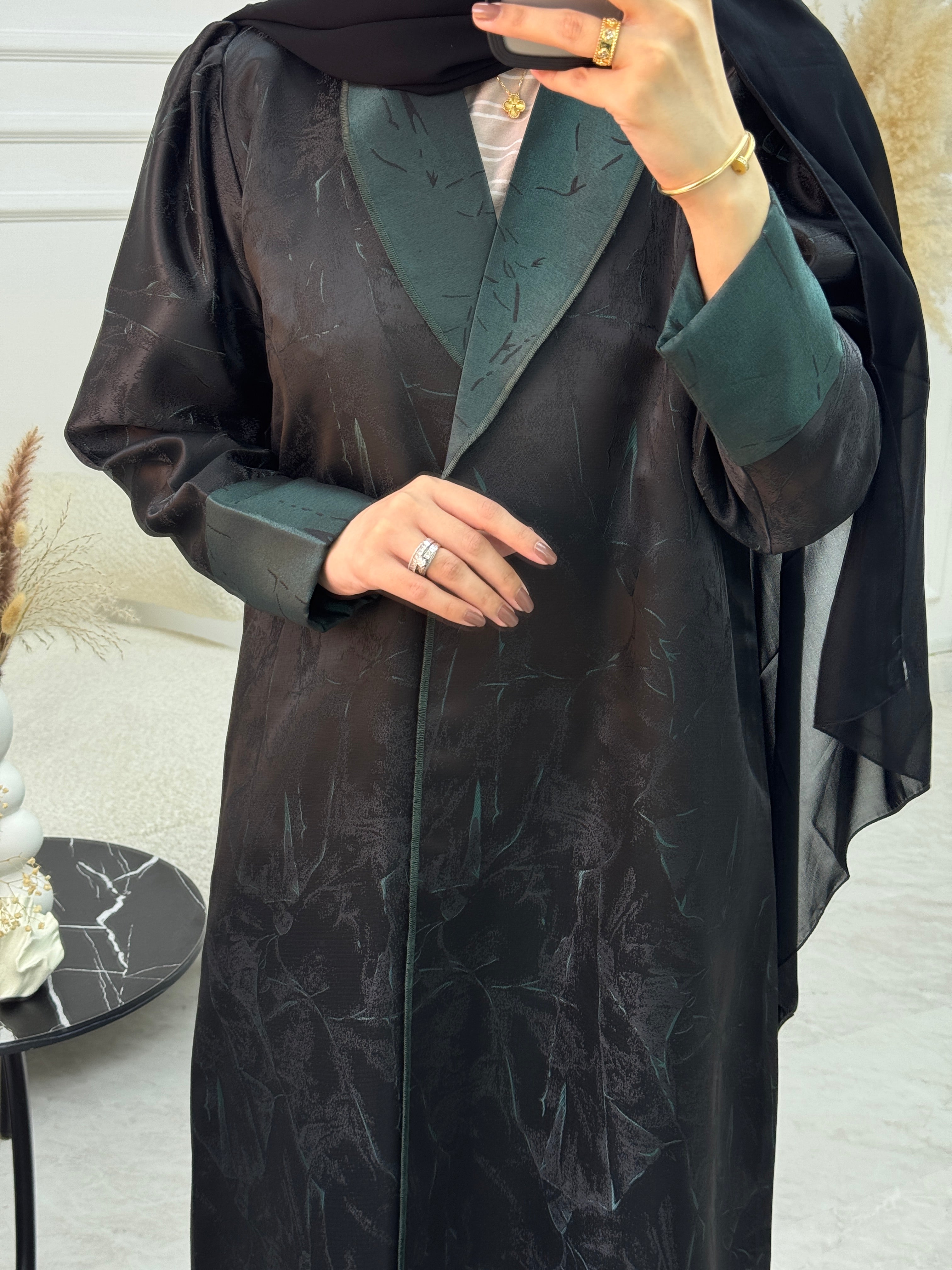 C 1079 Black Green Coat Abaya