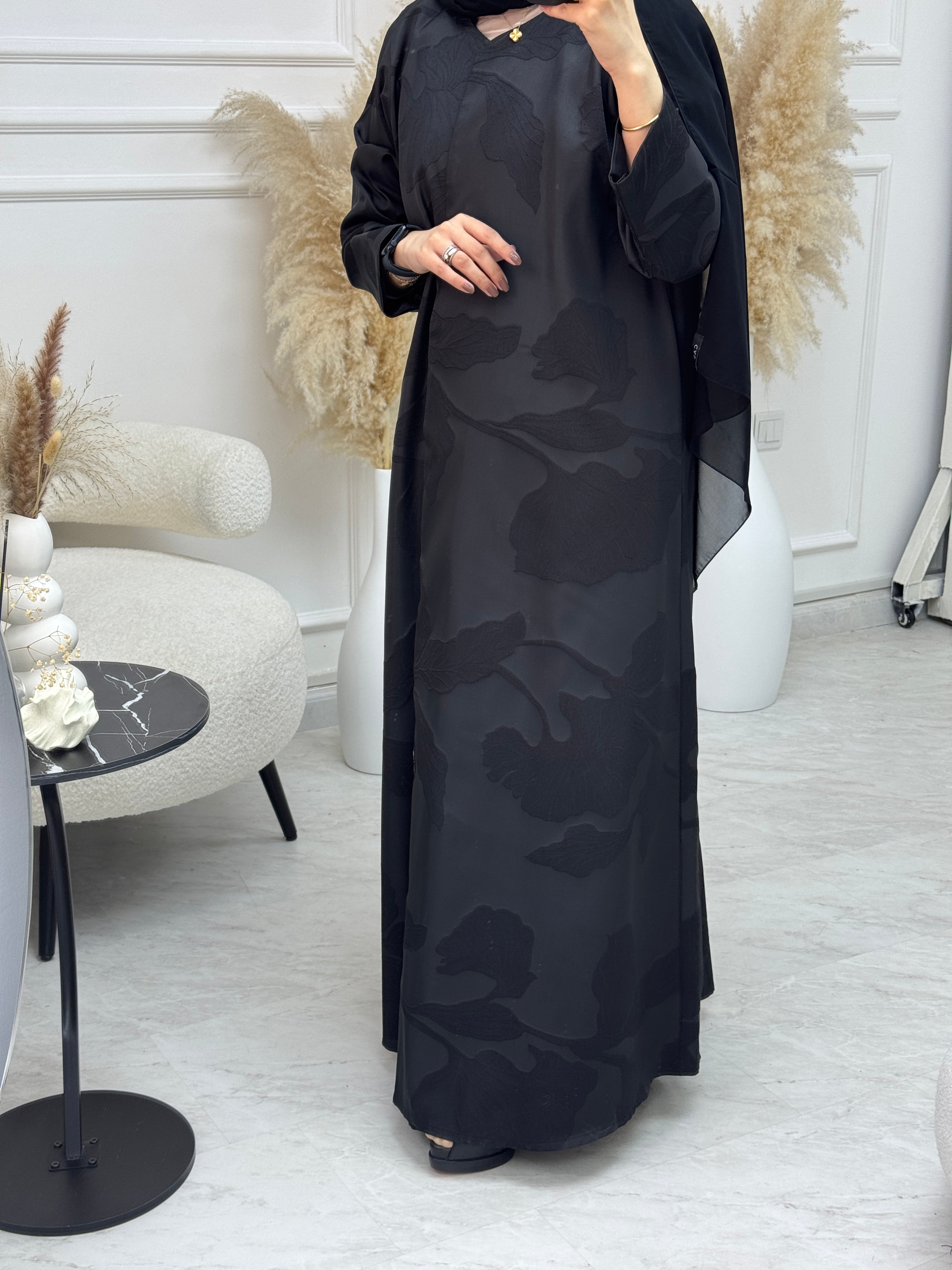 C 1080 Black Printed Abaya