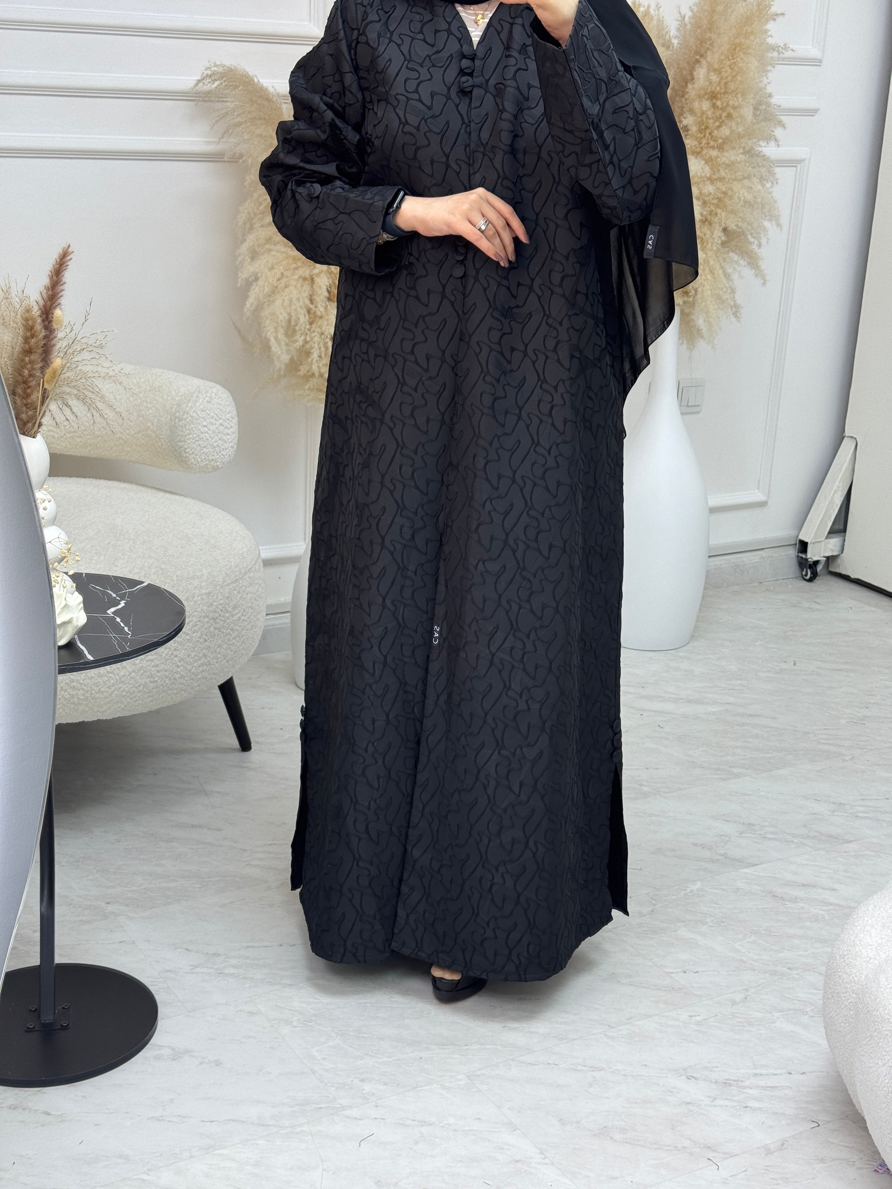 C 1082 Black Printed Abaya