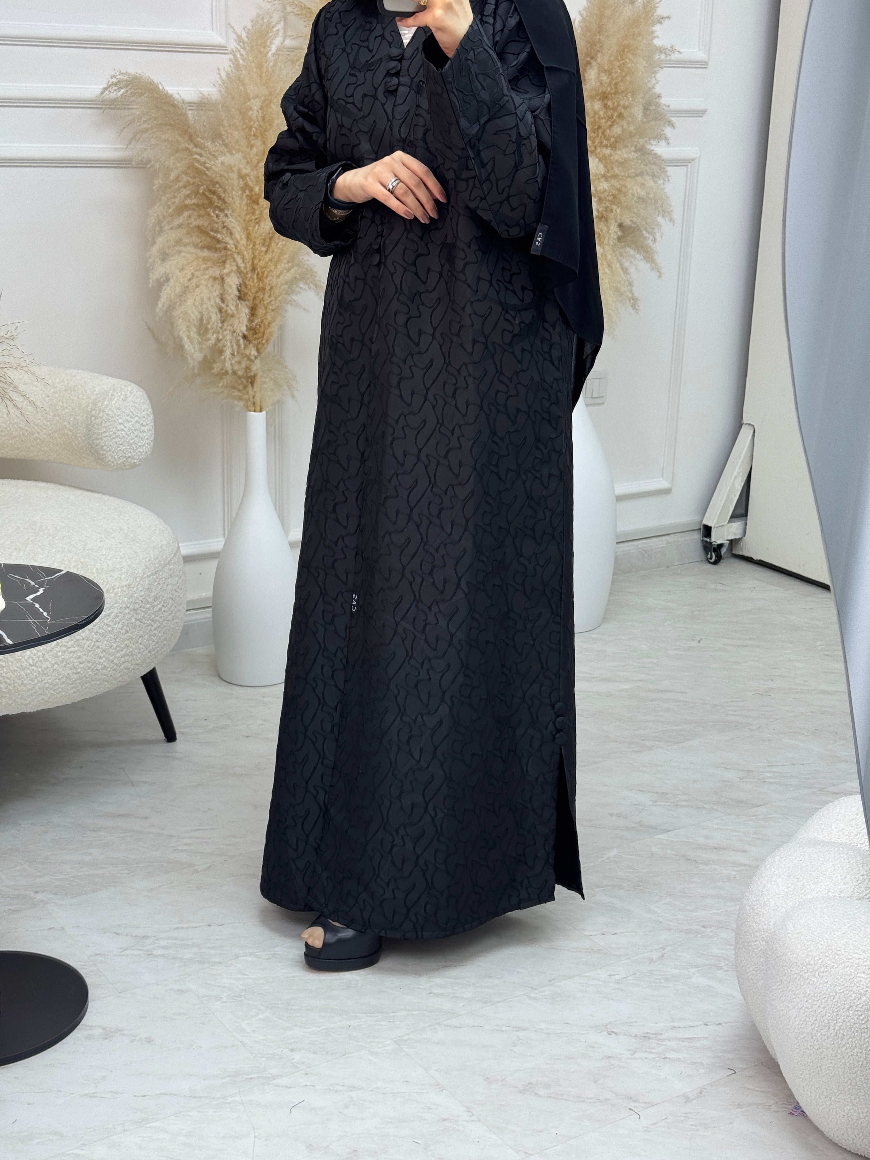 C 1082 Black Printed Abaya