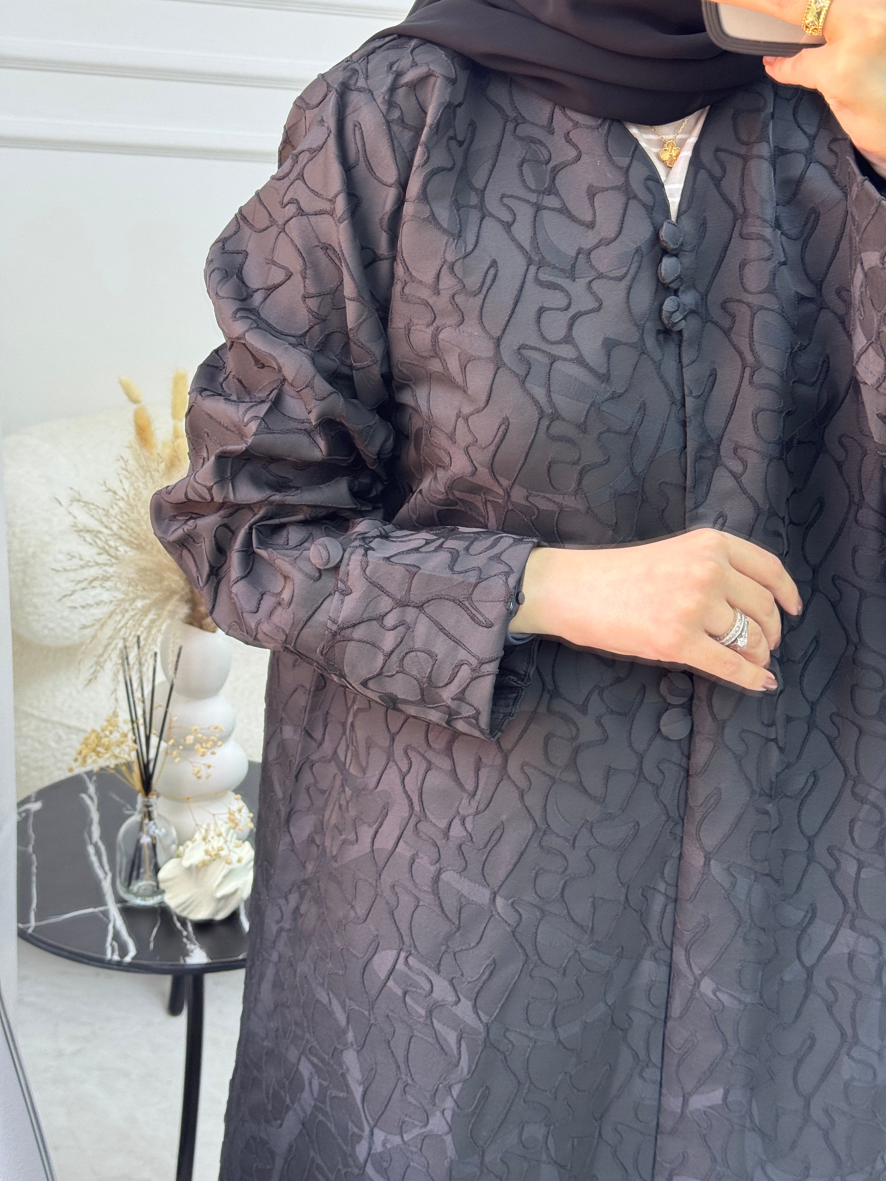 C 1082 Black Printed Abaya