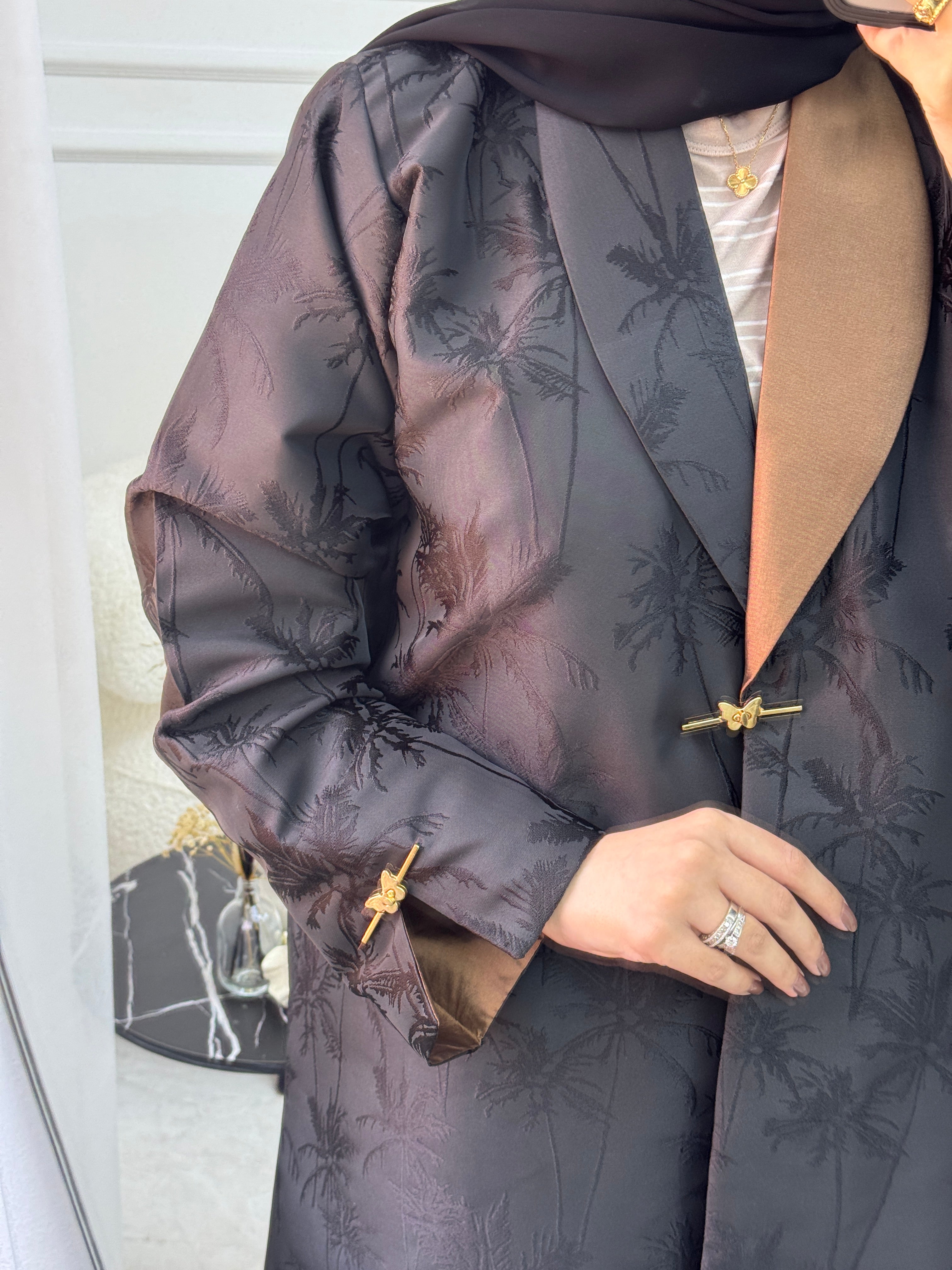 C 1083 Black Coat Printed Abaya