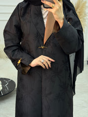 C 1083 Black Coat Printed Abaya