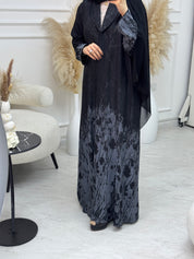 C 1085-01 Grey Black Printed Abaya