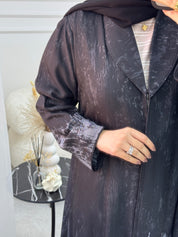 C 1085-01 Grey Black Printed Abaya