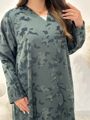 C 1450-01 Teal Army Printed Abaya