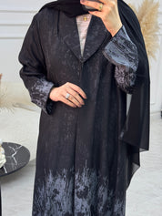 C 1085-01 Grey Black Printed Abaya