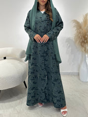 C 1450-01 Teal Army Printed Abaya