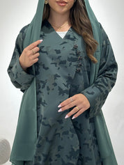 C 1450-01 Teal Army Printed Abaya