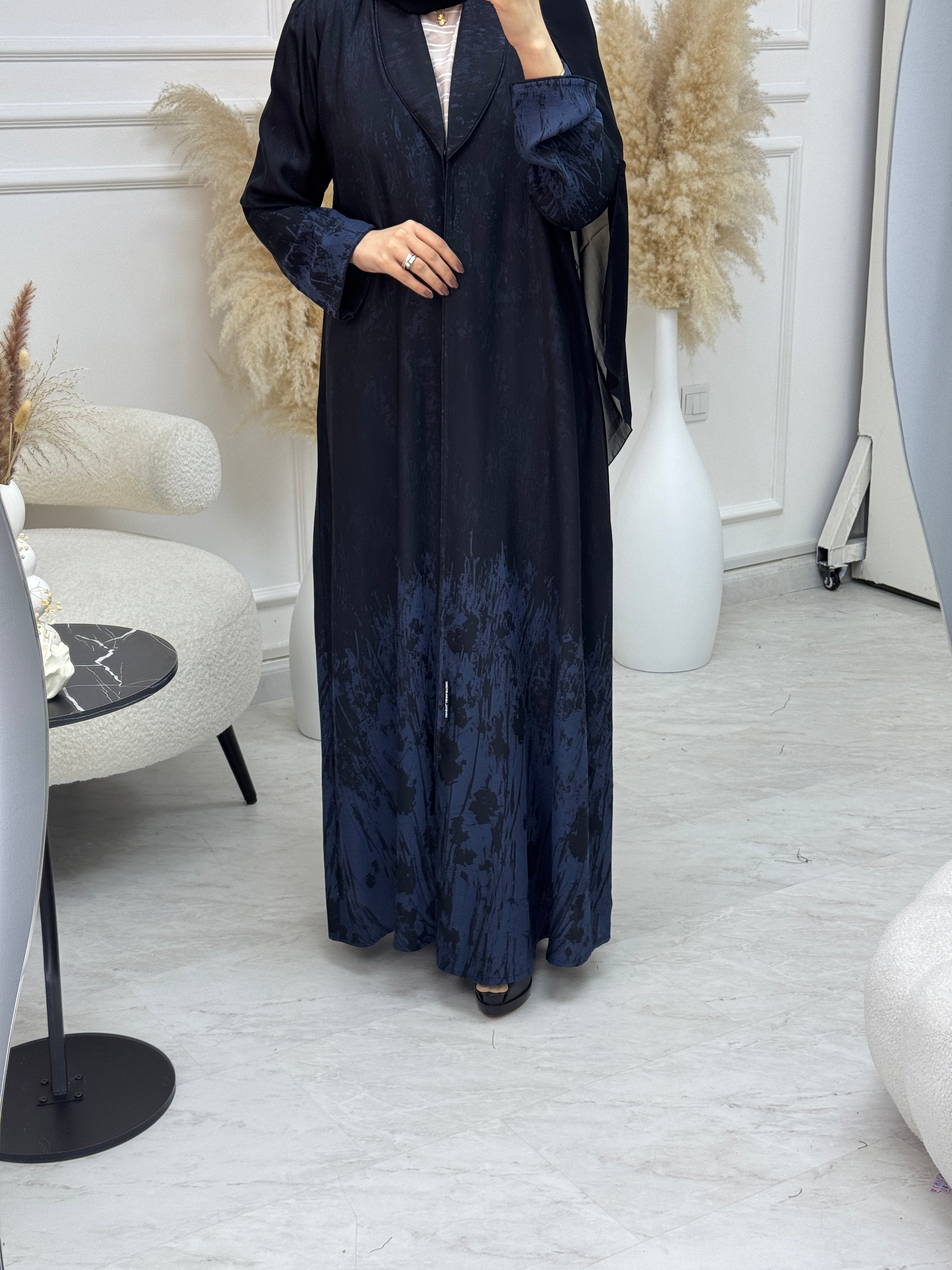 C 1085-02 Blue Black Printed Abaya