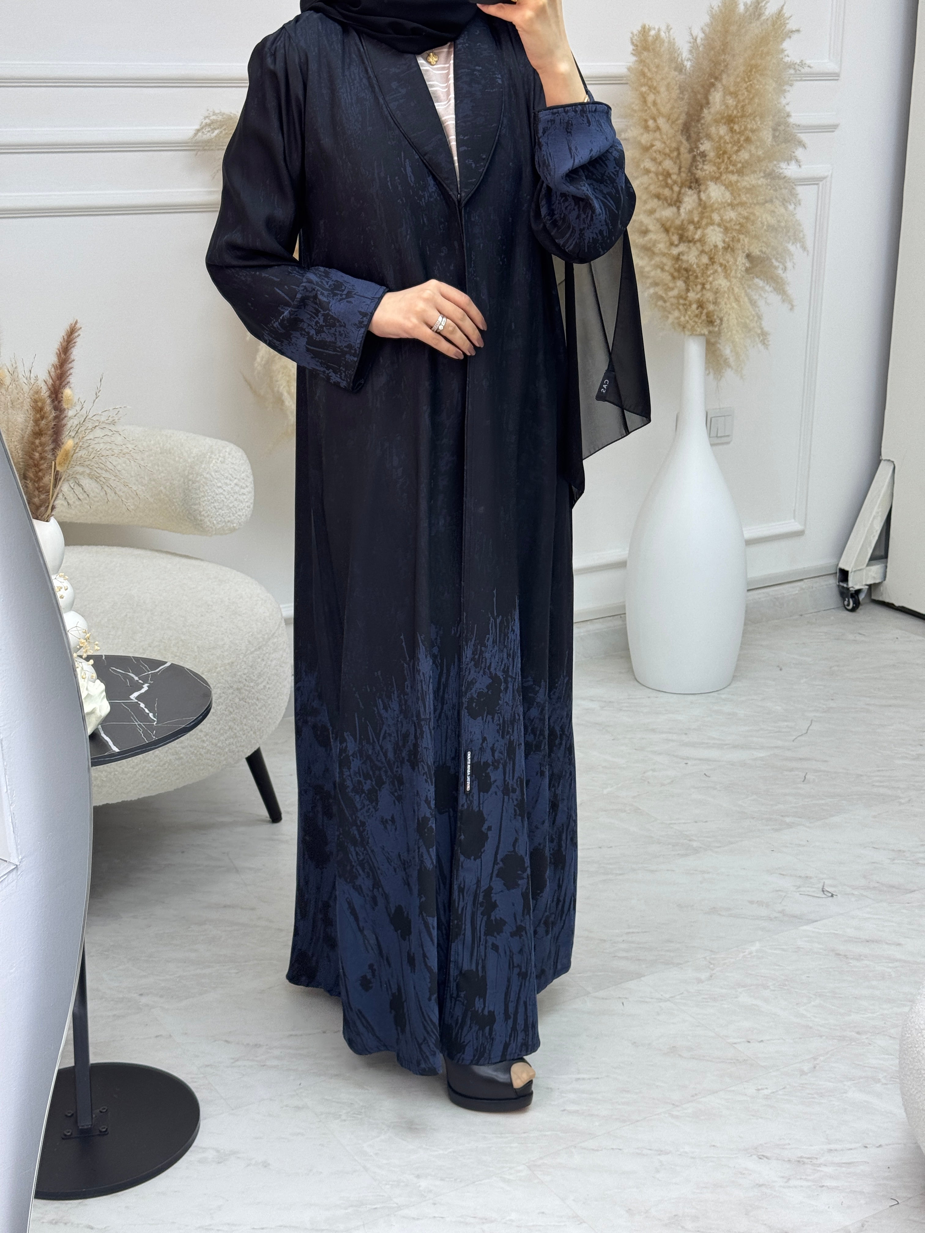 C 1085-02 Blue Black Printed Abaya