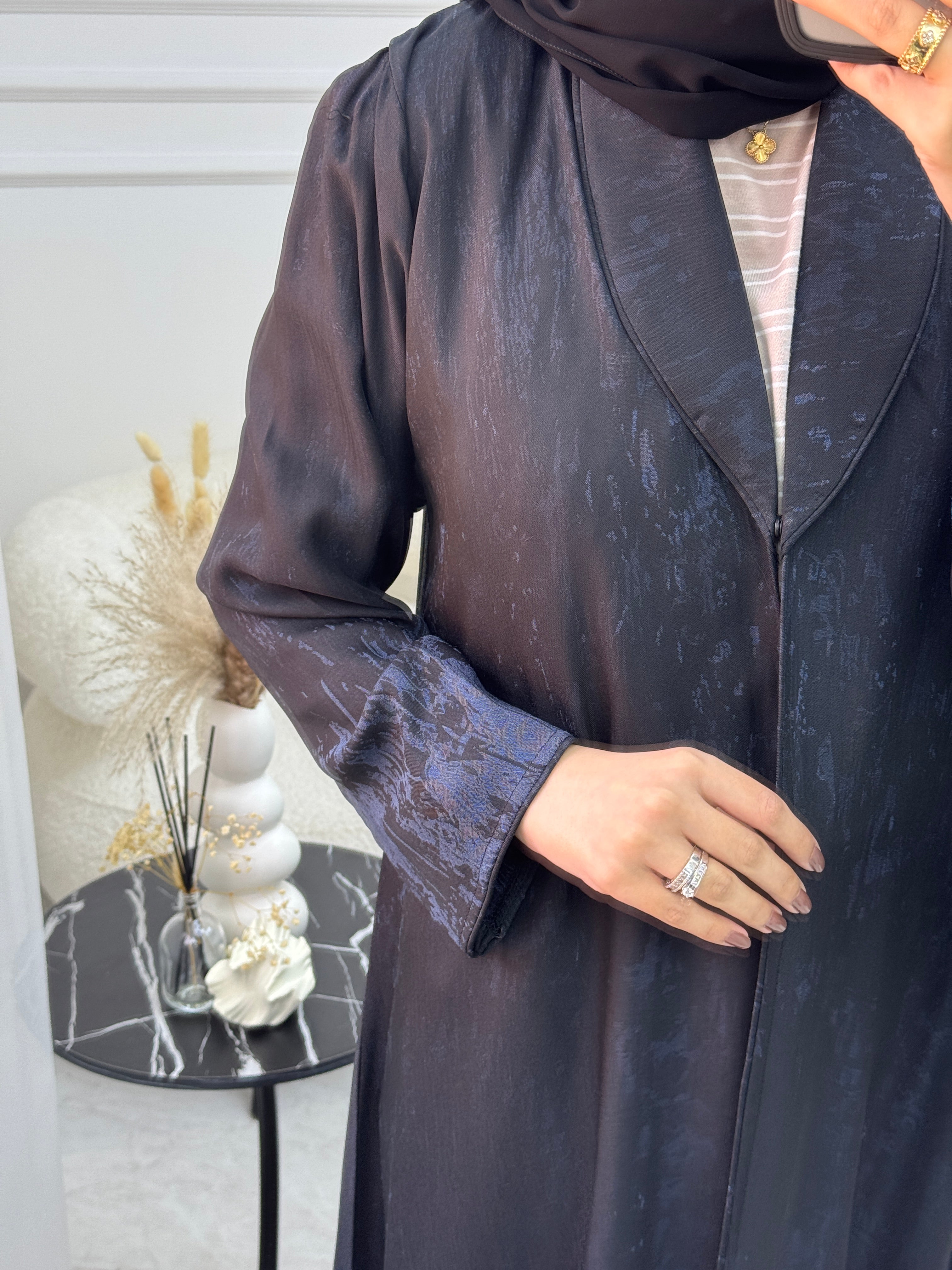 C 1085-02 Blue Black Printed Abaya
