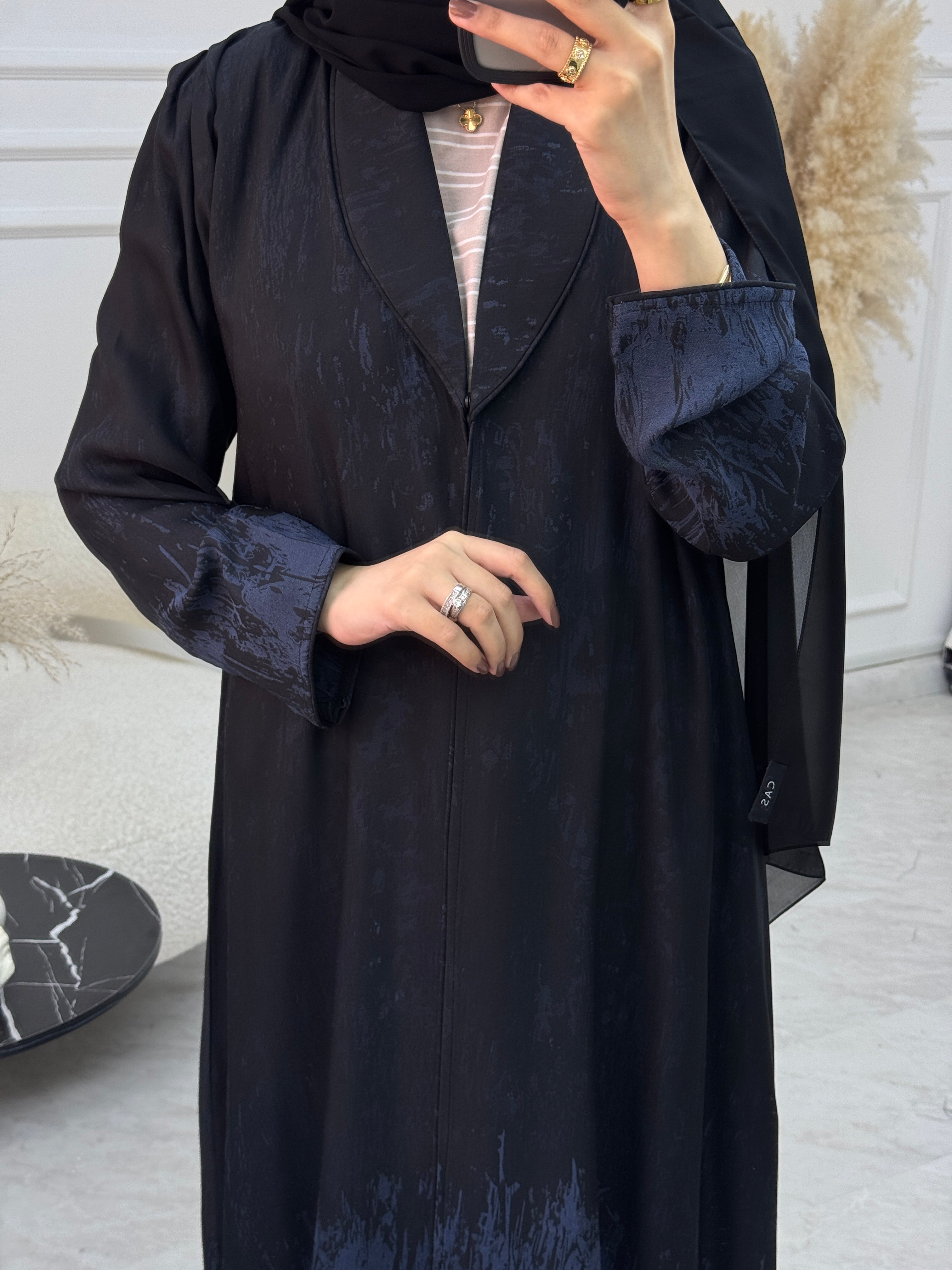 C 1085-02 Blue Black Printed Abaya
