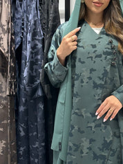 C 1450-01 Teal Army Printed Abaya
