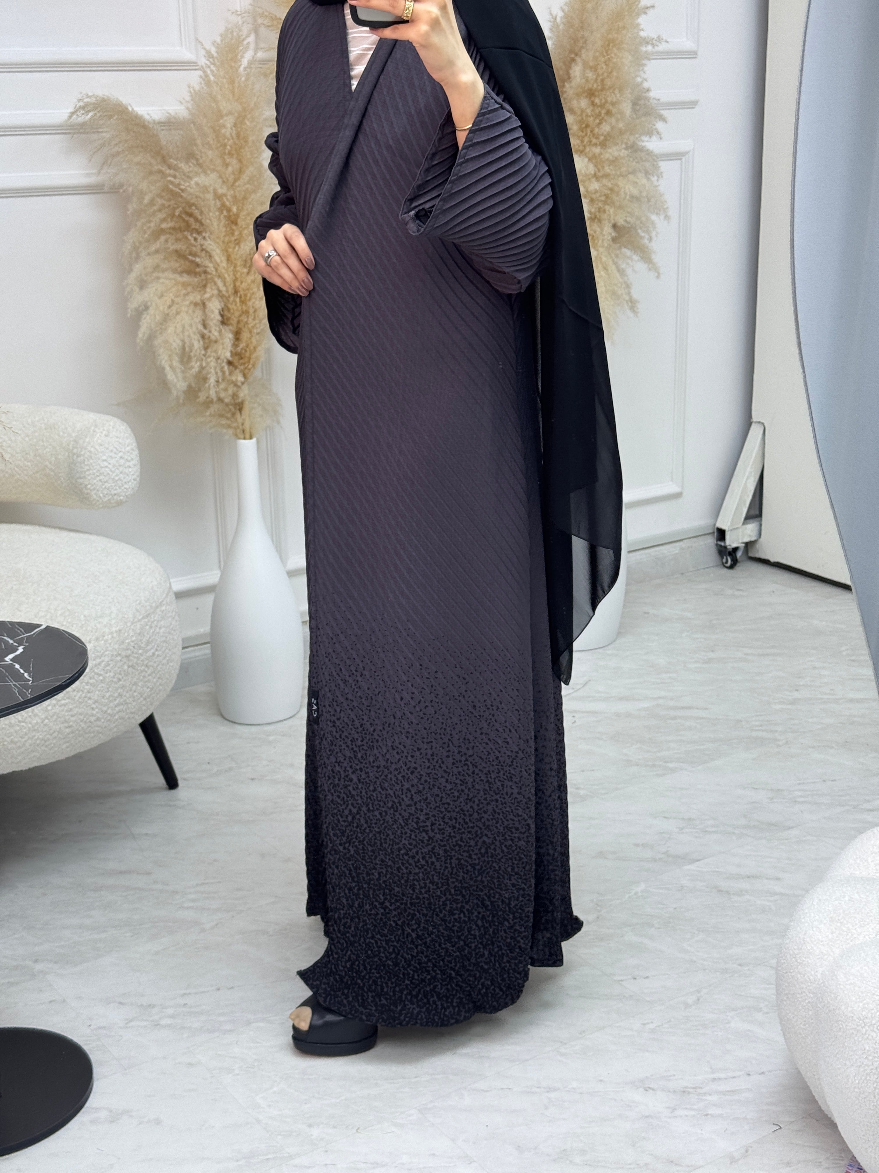 C 1088 Grey Pleated Abaya