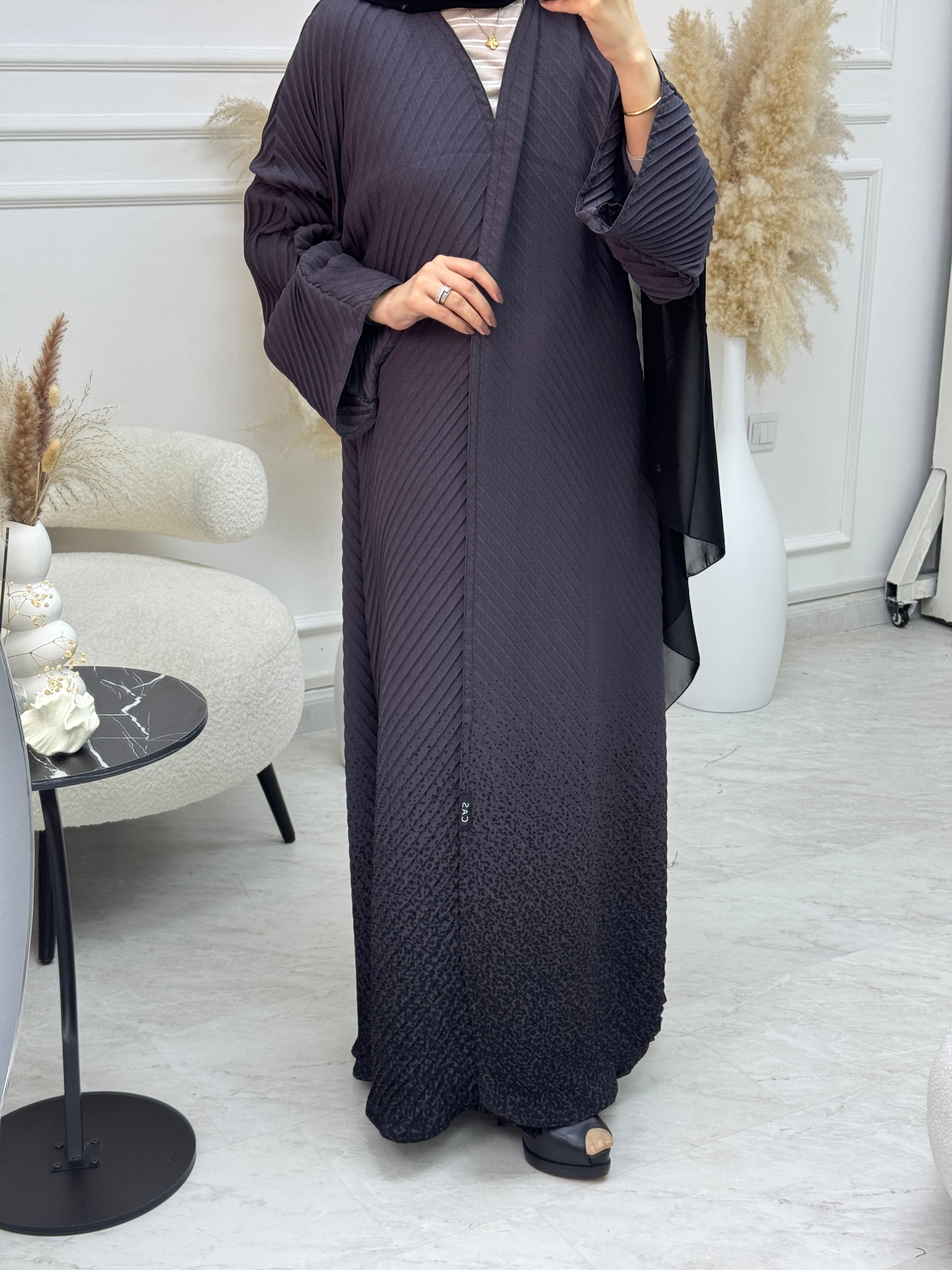 C 1088 Grey Pleated Abaya