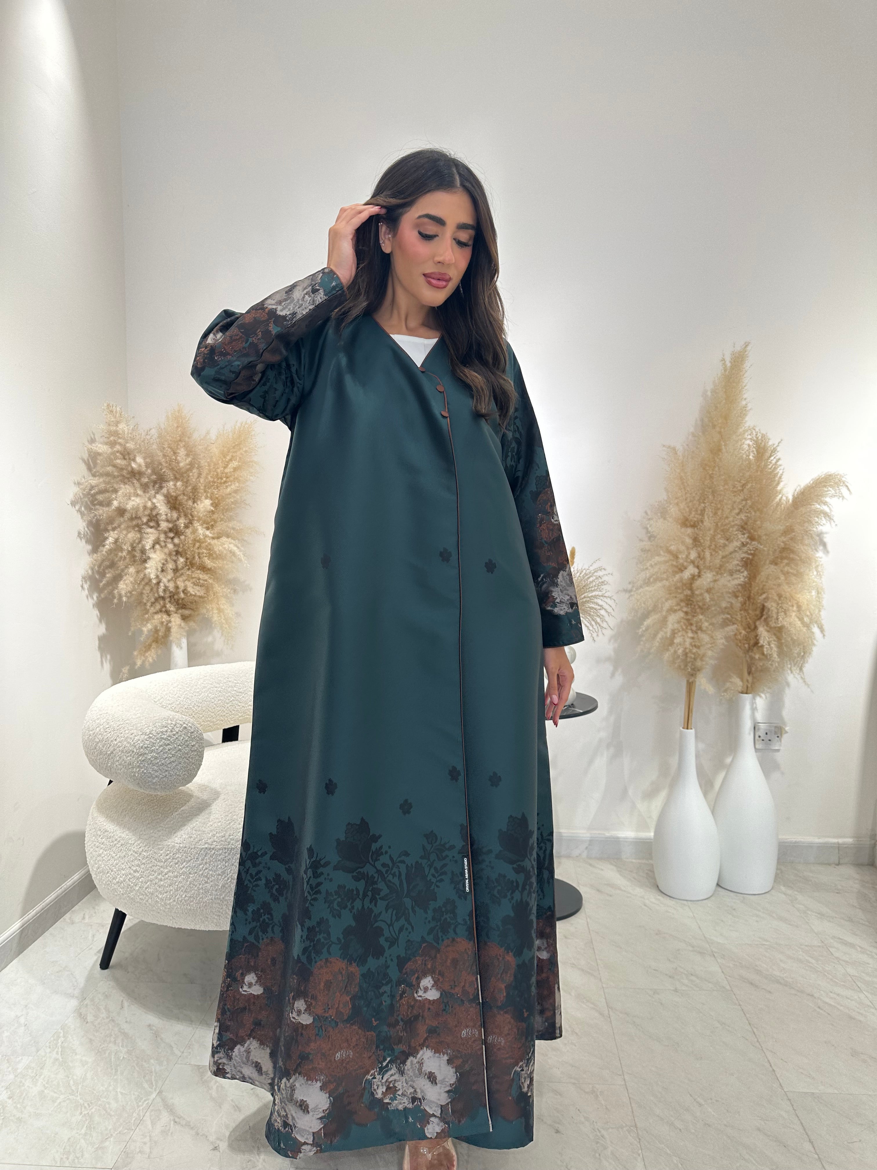 C 1255-01 Emerald Blossom Printed Abaya