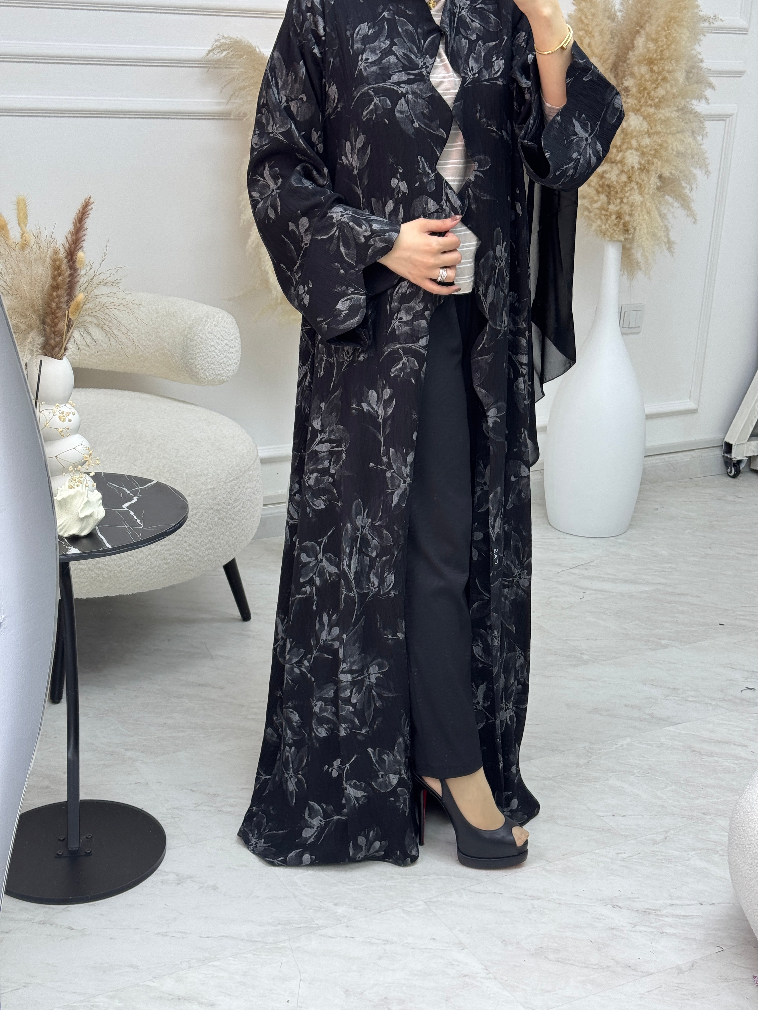 C 1094 Black Printed Abaya