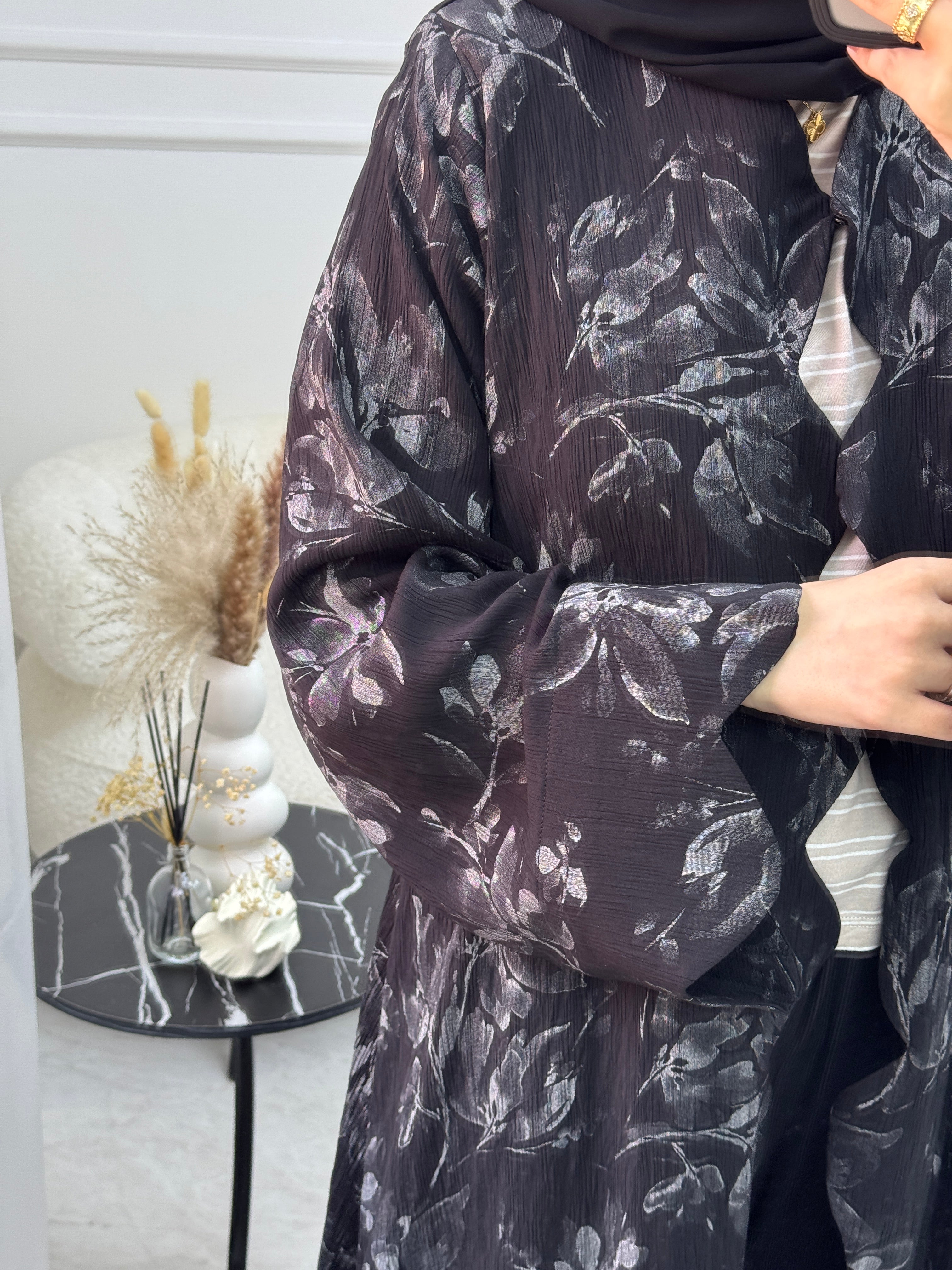 C 1094 Black Printed Abaya