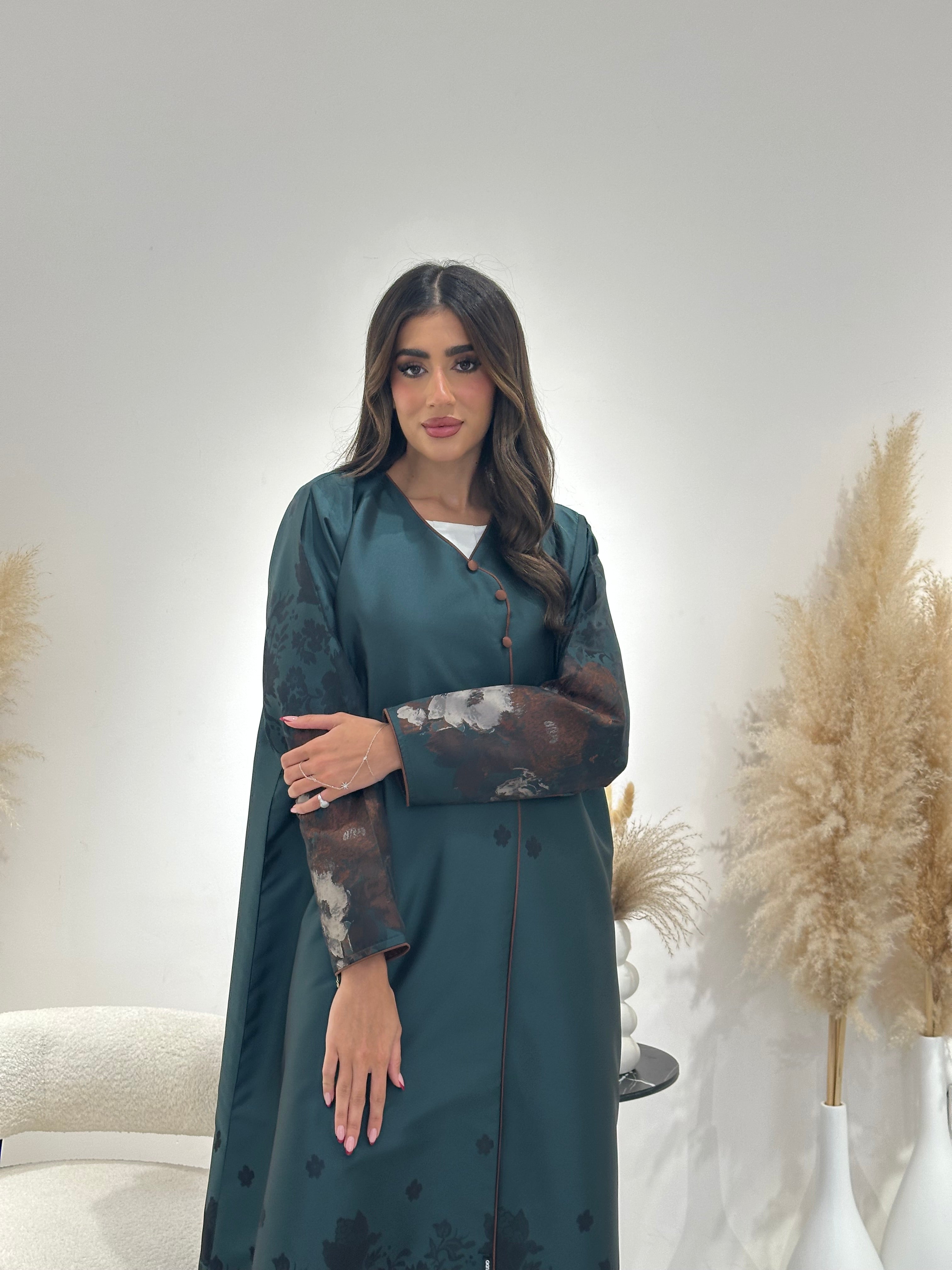 C 1255-01 Emerald Blossom Printed Abaya