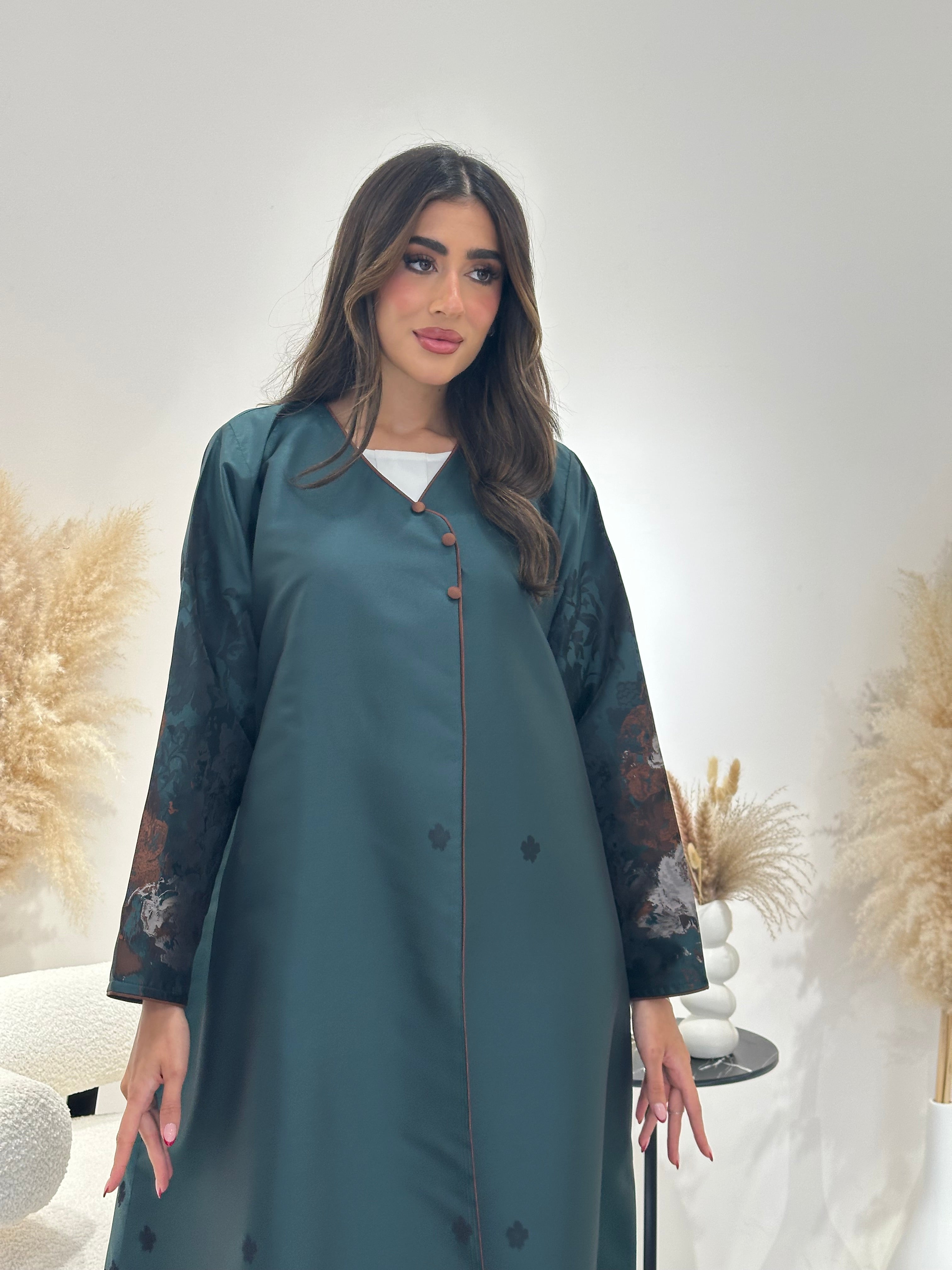 C 1255-01 Emerald Blossom Printed Abaya