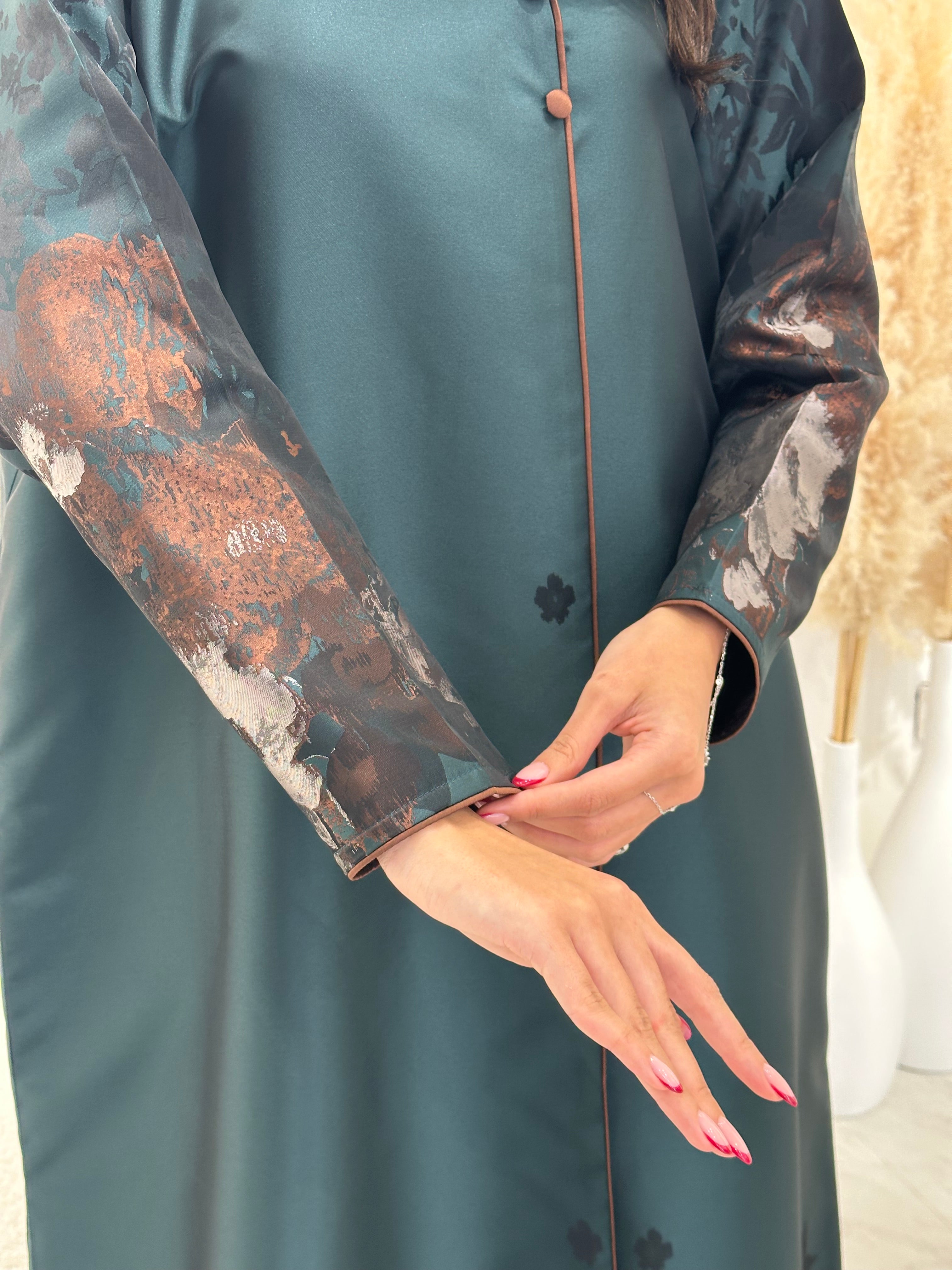 C 1255-01 Emerald Blossom Printed Abaya