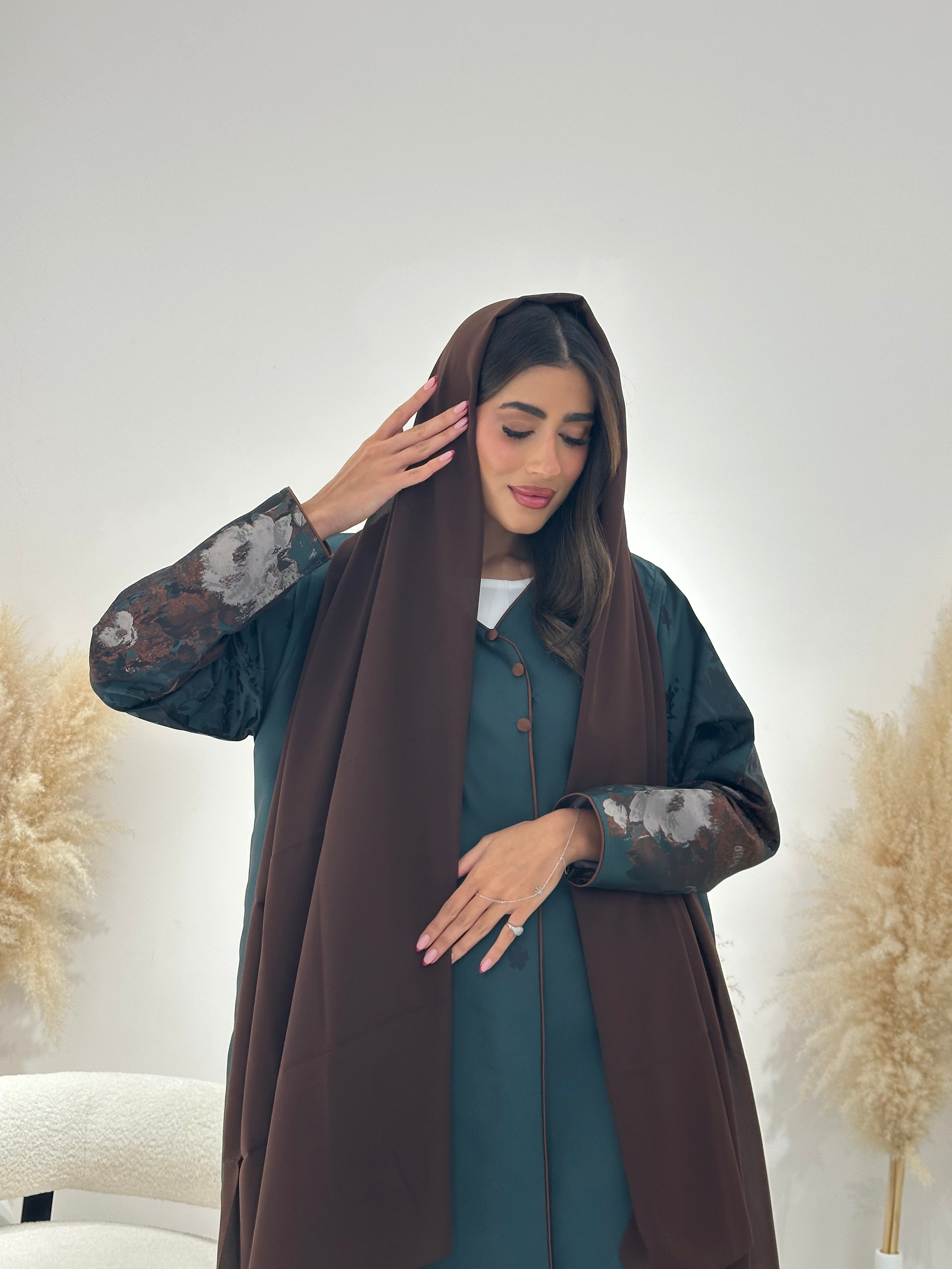 C 1255-01 Emerald Blossom Printed Abaya