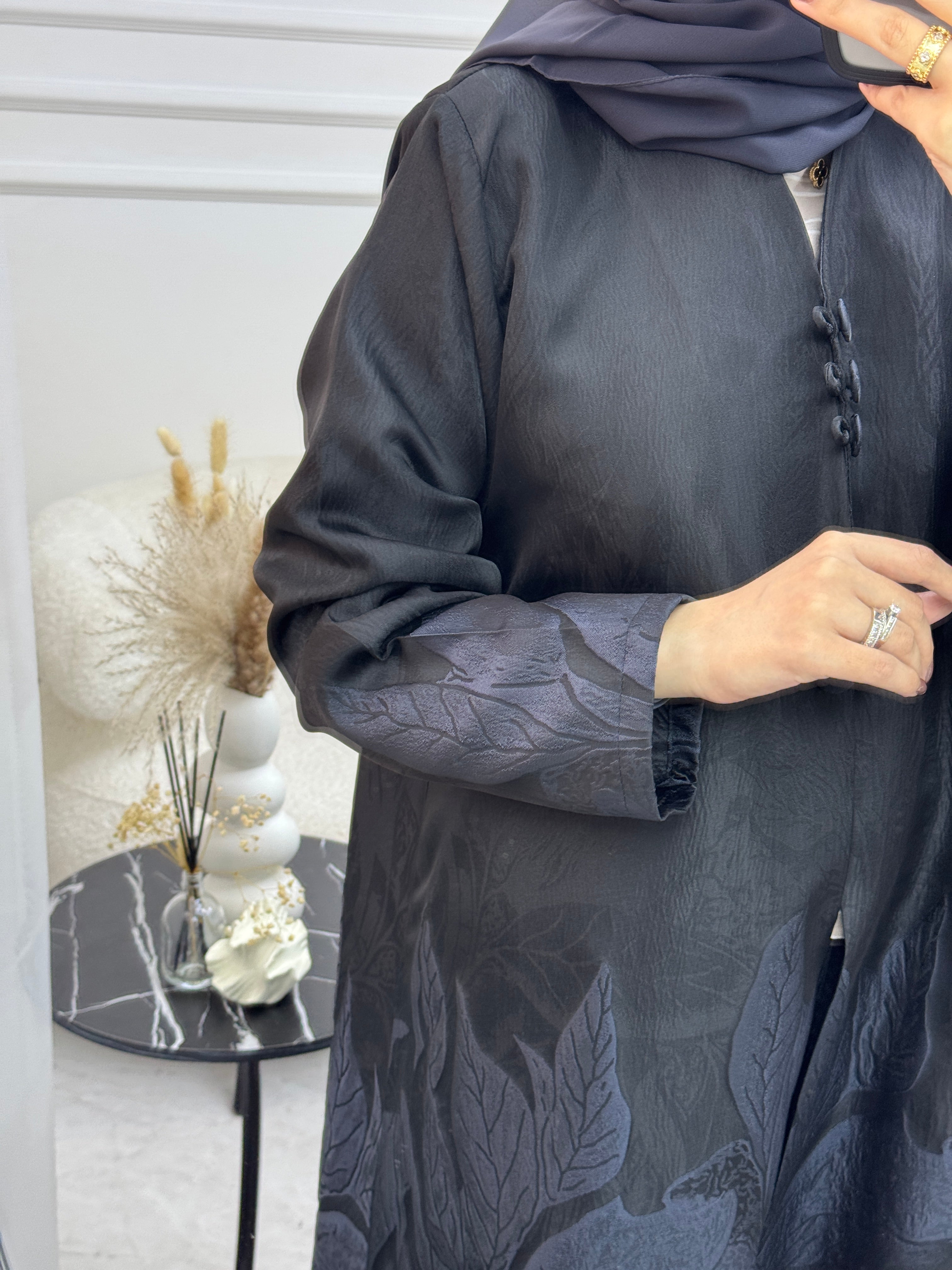 C 1095-03 Navy Blue Printed Abaya