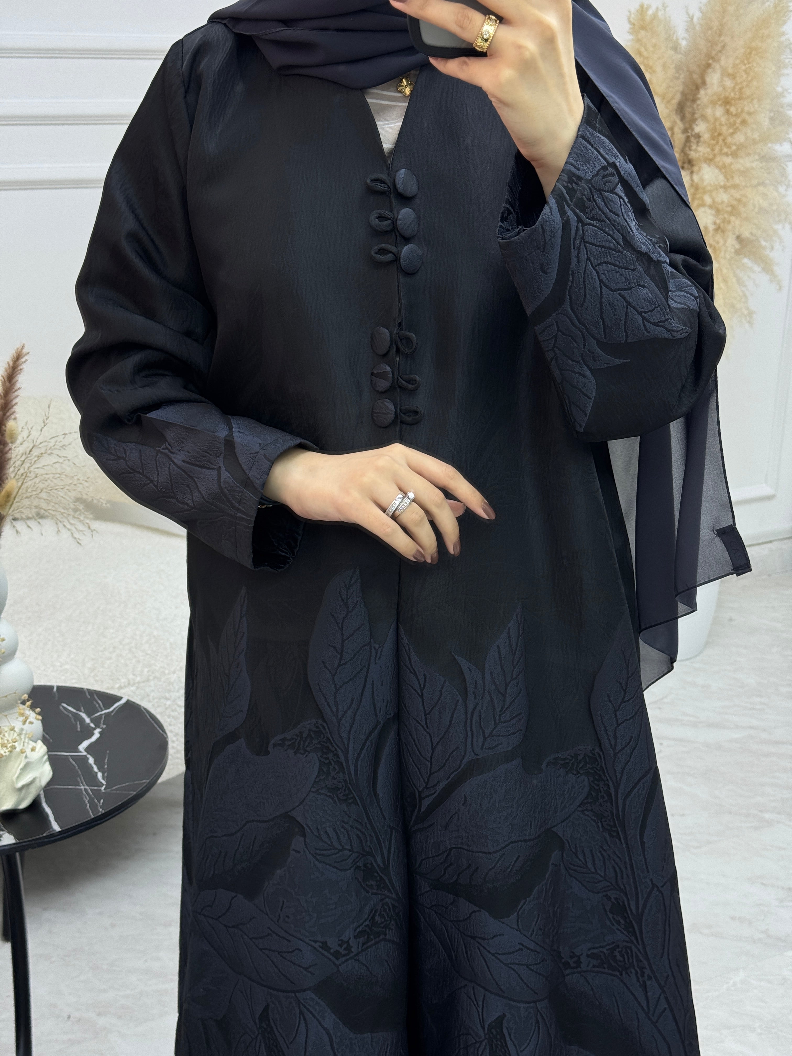 C 1095-03 Navy Blue Printed Abaya