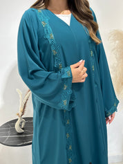 C 1442  Teal Beaded Lace Abaya