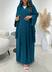 C 1442  Teal Beaded Lace Abaya