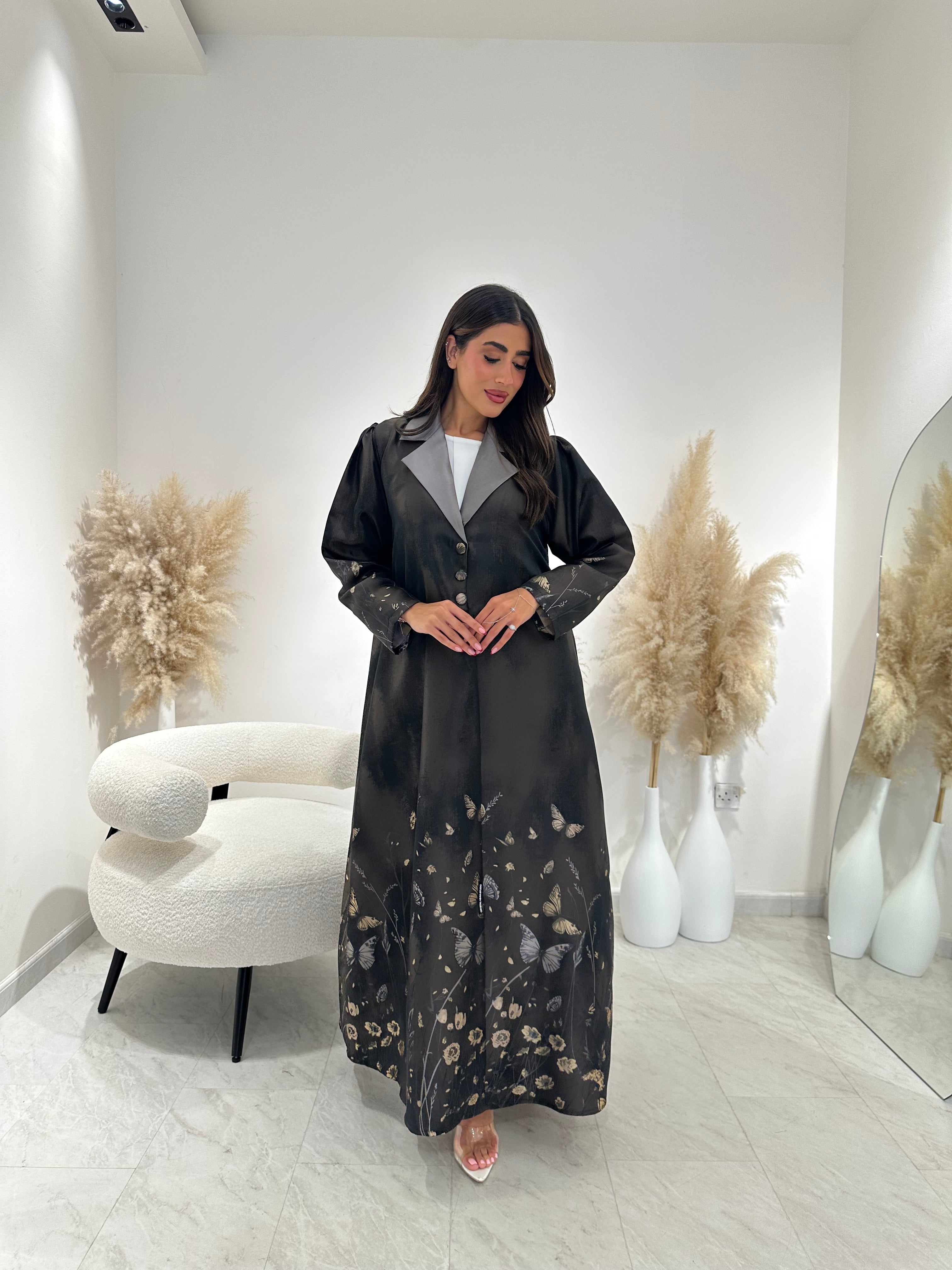 C 1264-01 Bronze Butterfly Printed Abaya