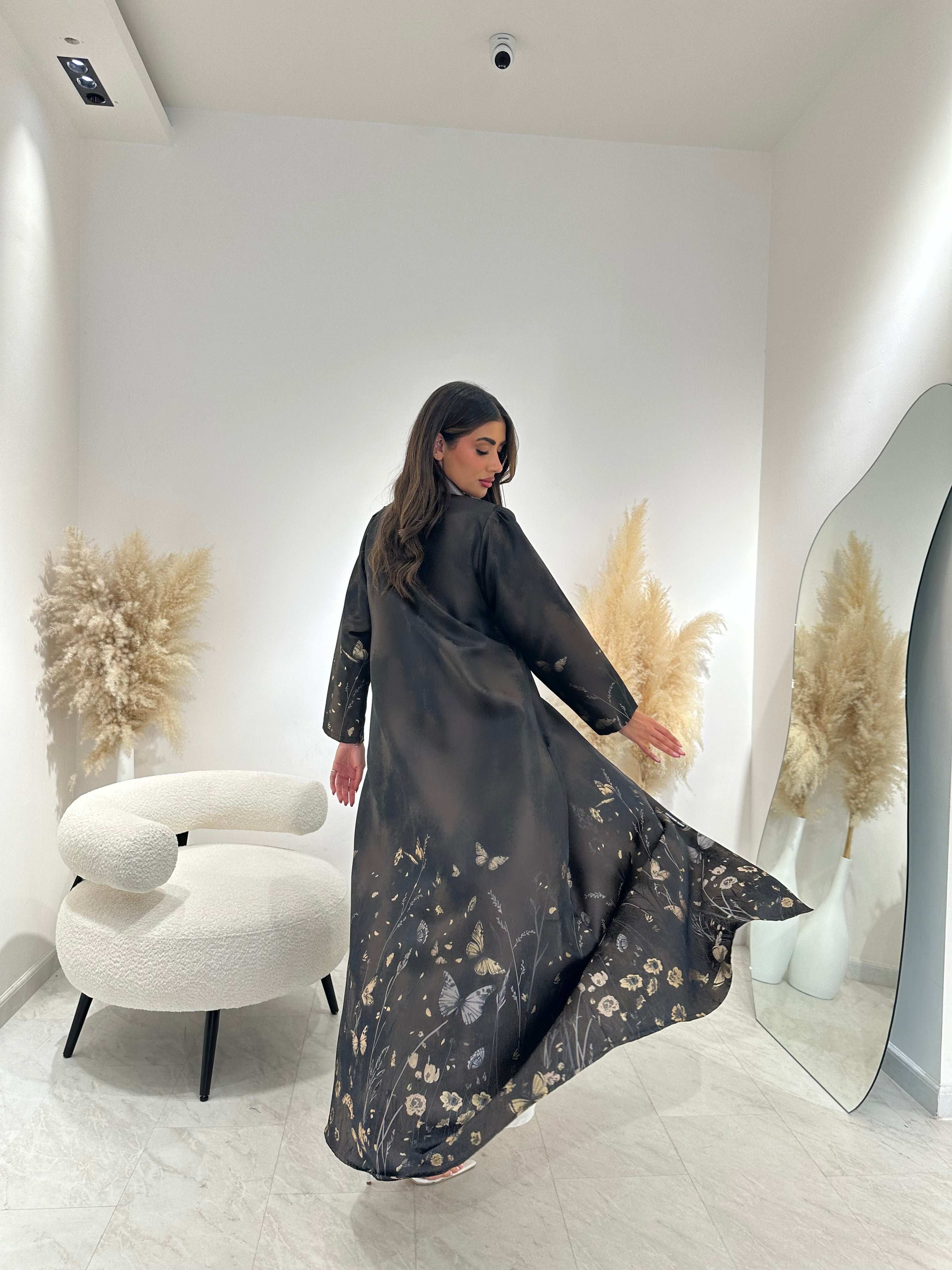 C 1264-01 Bronze Butterfly Printed Abaya