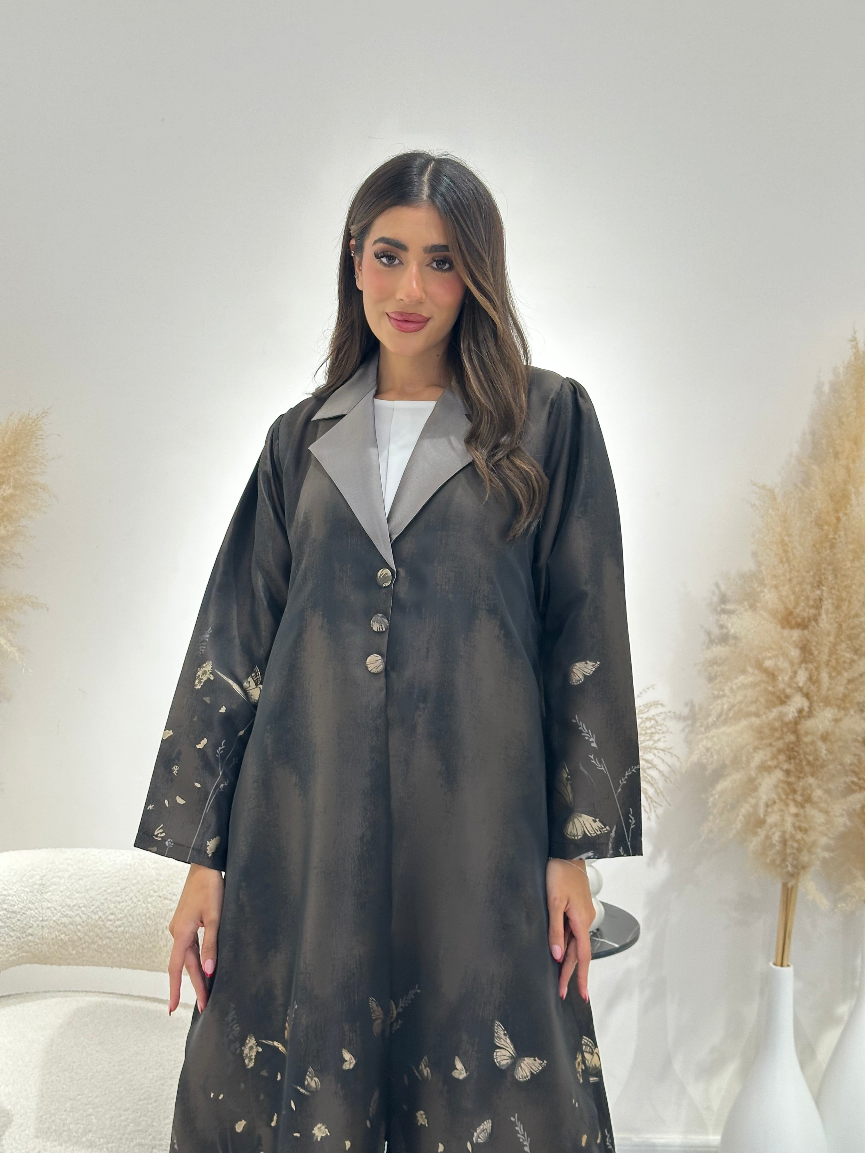 C 1264-01 Bronze Butterfly Printed Abaya