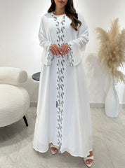 C 1439 White Floral Lace Abaya