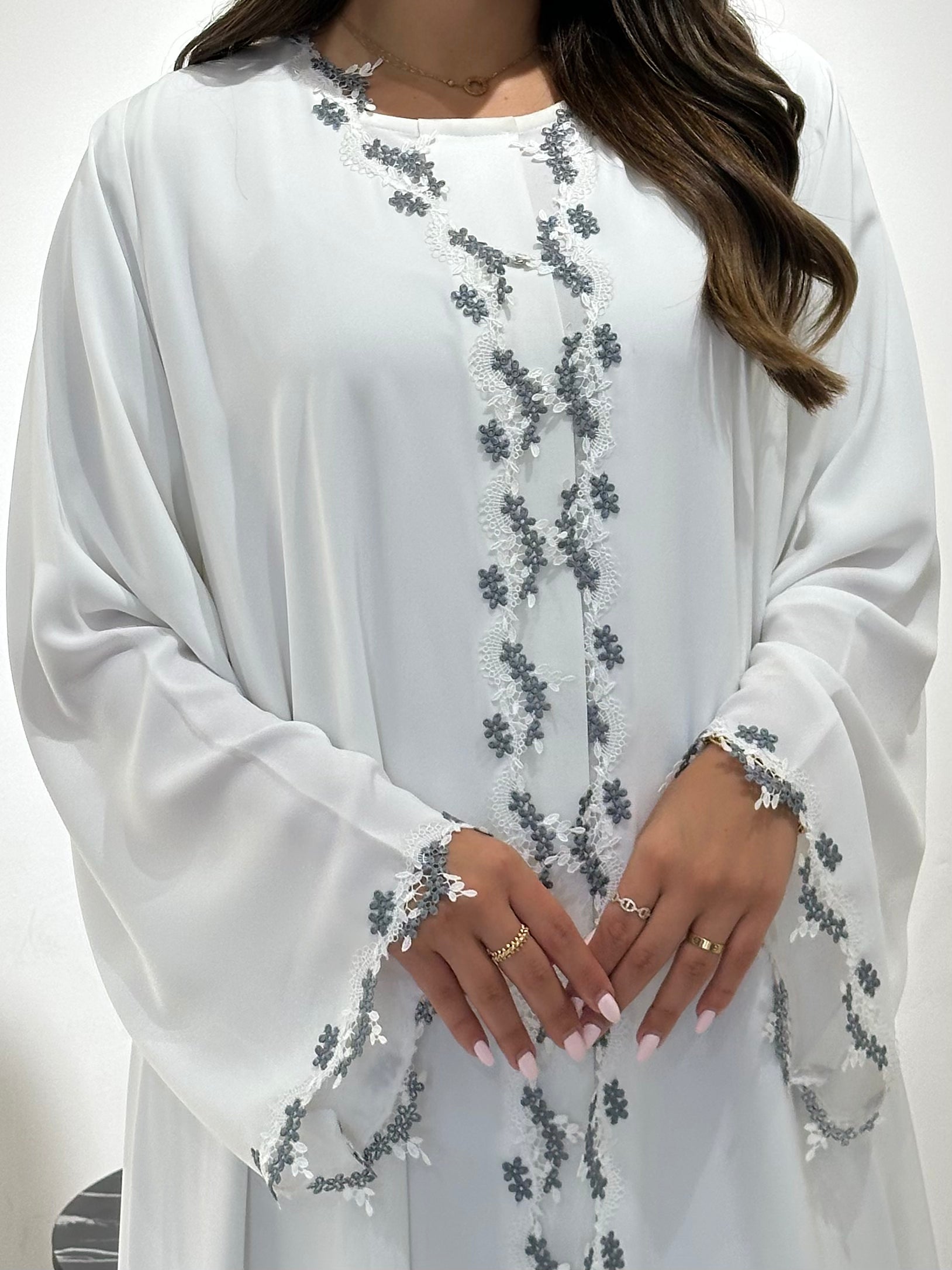 C 1439 White Floral Lace Abaya
