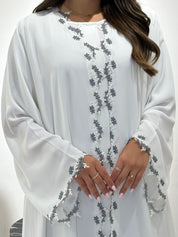 C 1439 White Floral Lace Abaya