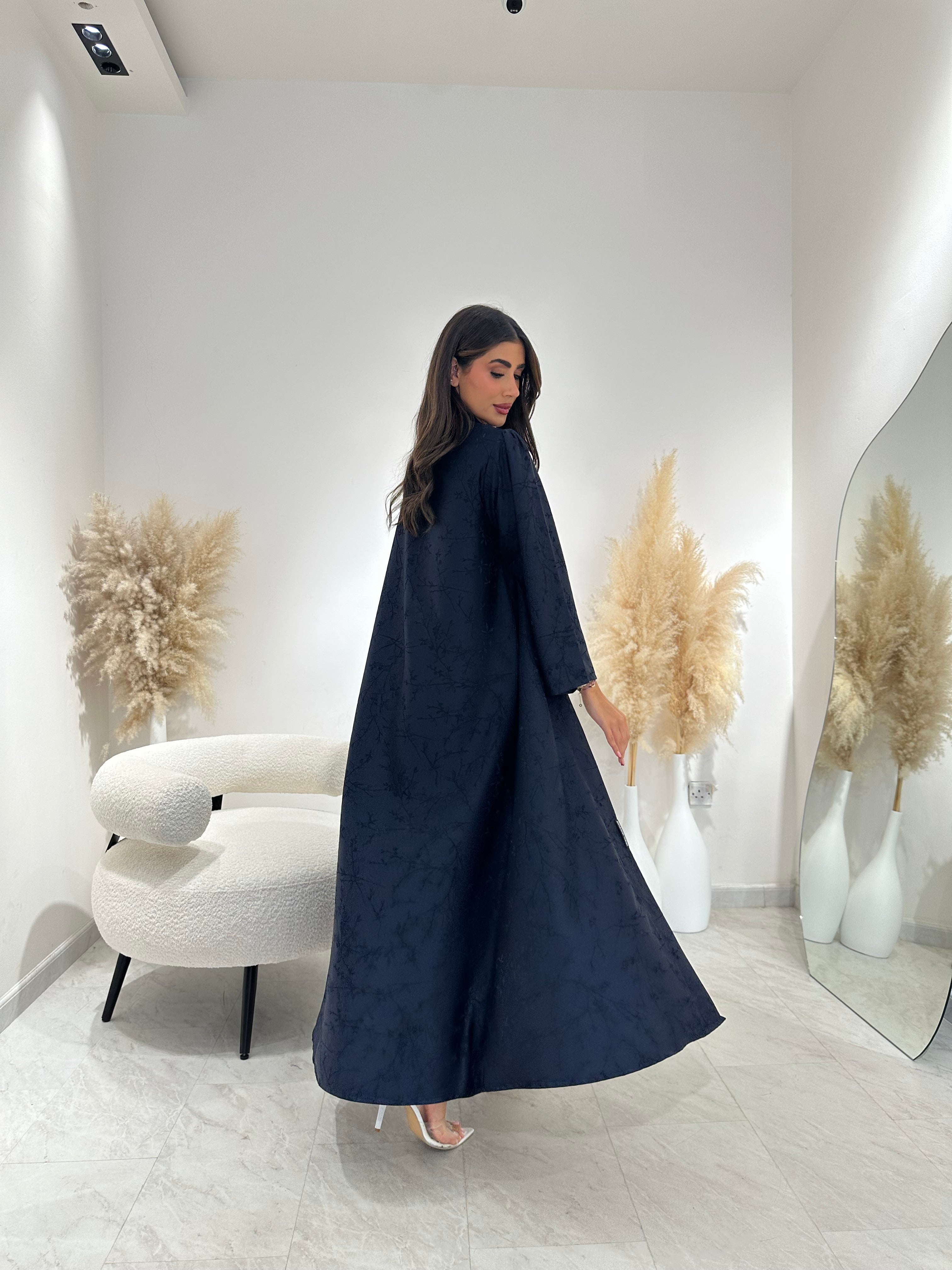 C 1259-01 Navy Blue Printed Abaya